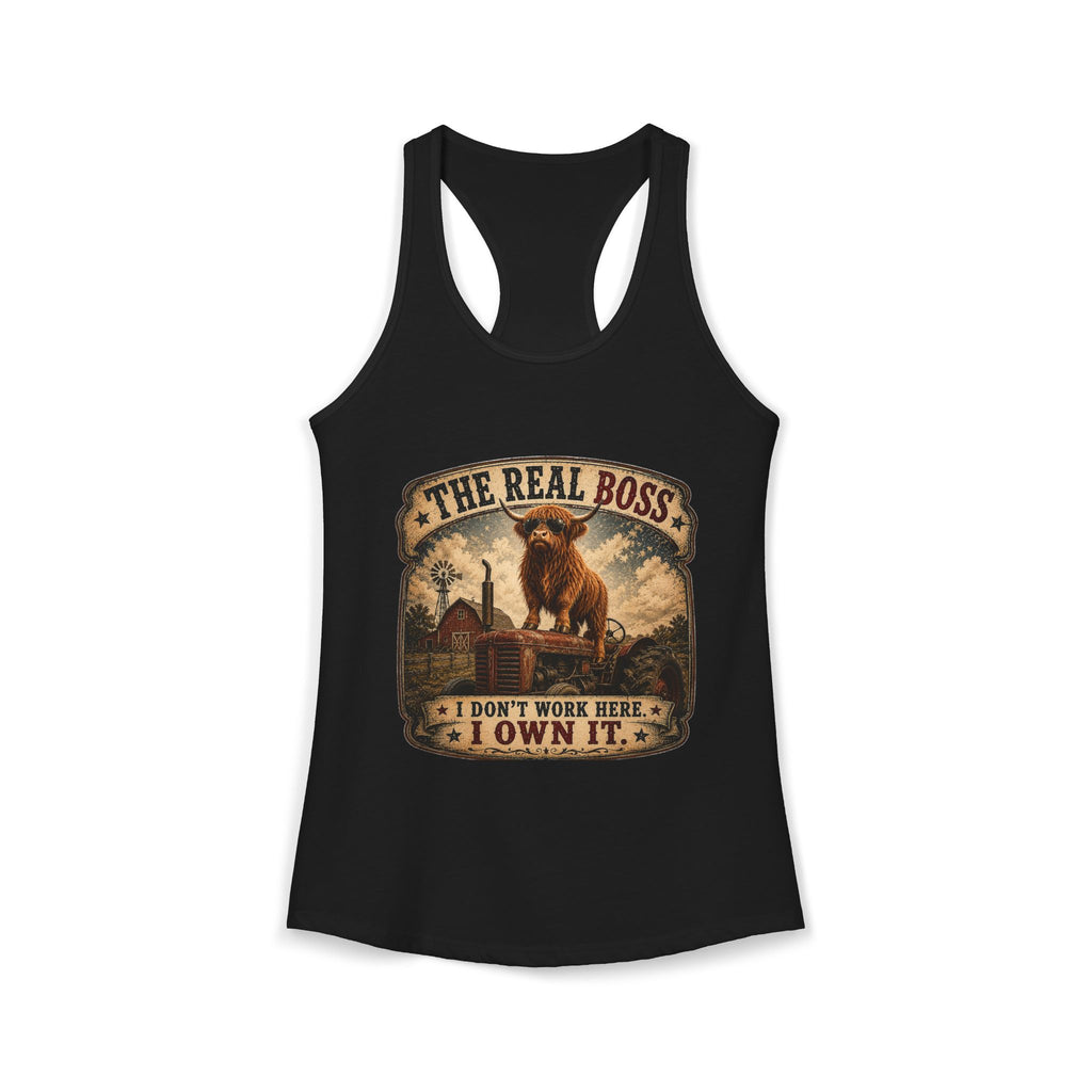 The Real Boss Highland Cow Women's Ideal Racerback Tank