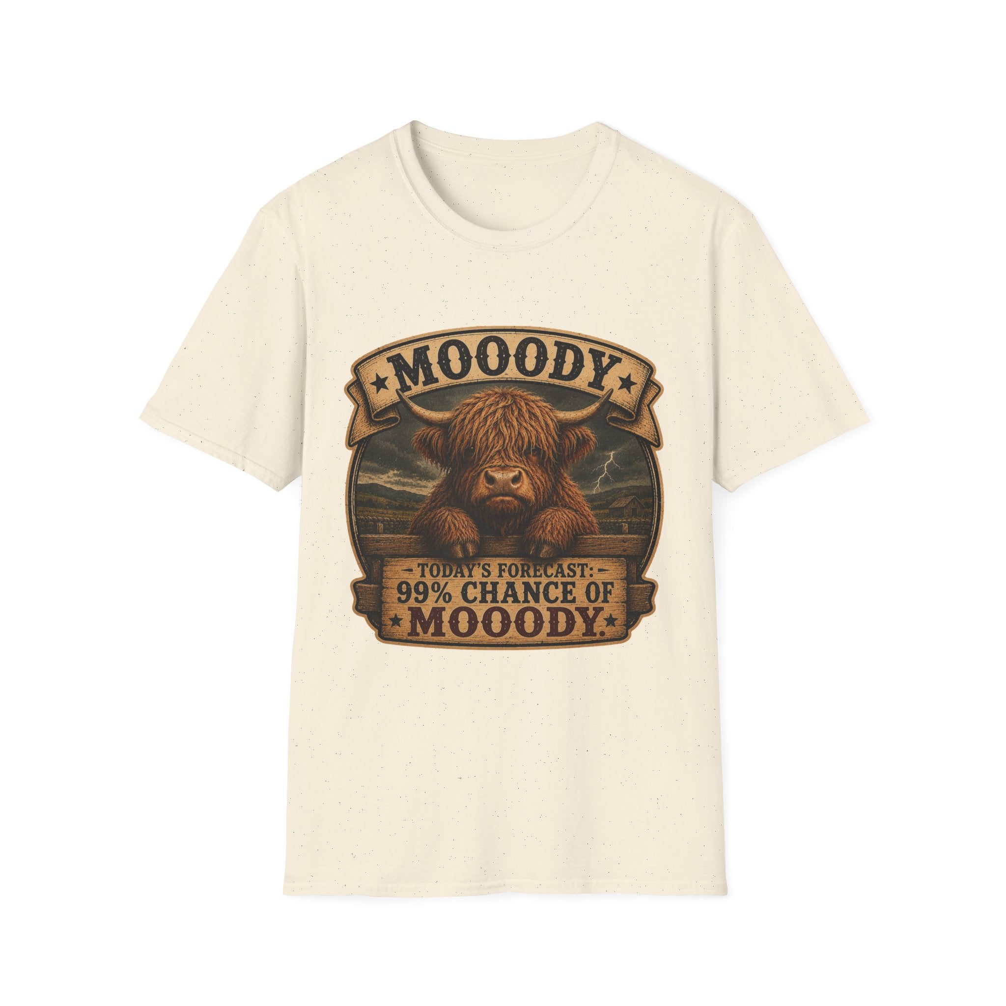 Moody Today's Forecast Highland Cow Unisex Softstyle T-Shirt
