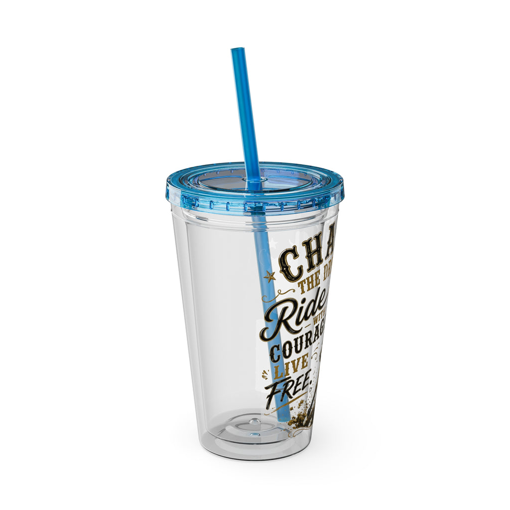 Inspirational Horse Tumbler with Straw — "Chase the Dream, Ride with Courage" 16oz