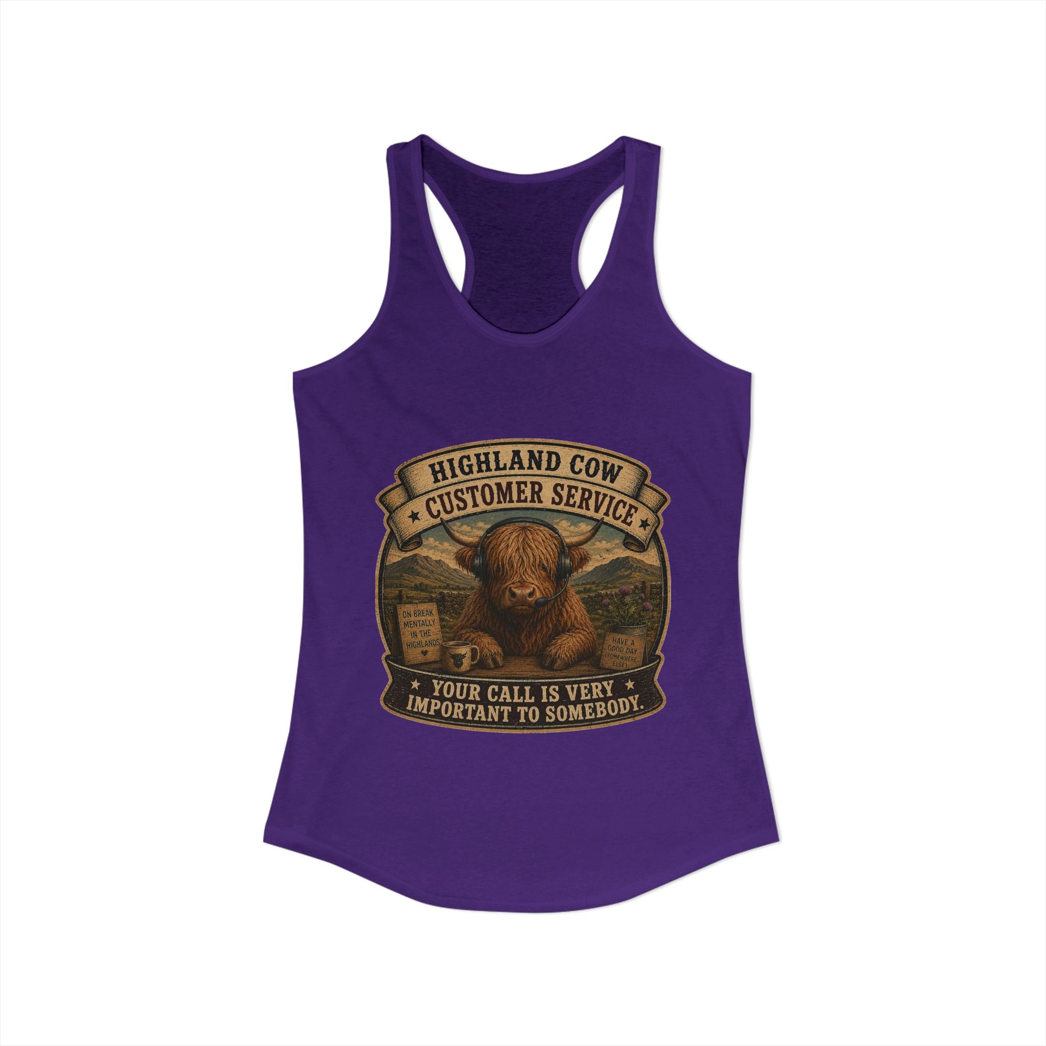 Highland Cow Customer Service Women's Ideal Racerback Tank