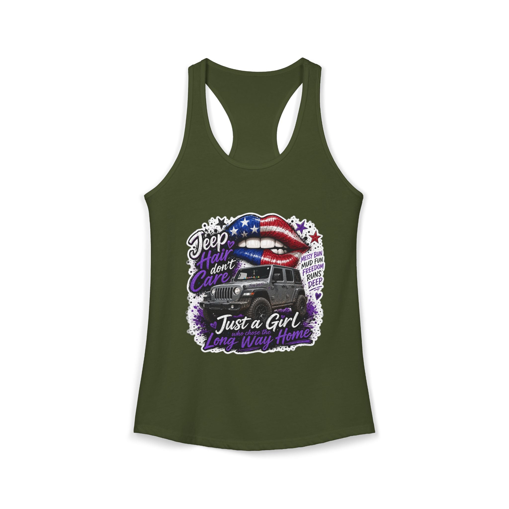 Jeep Hair Don't Care - Just a Girl A Long Way Home Women's Ideal Racerback Tank