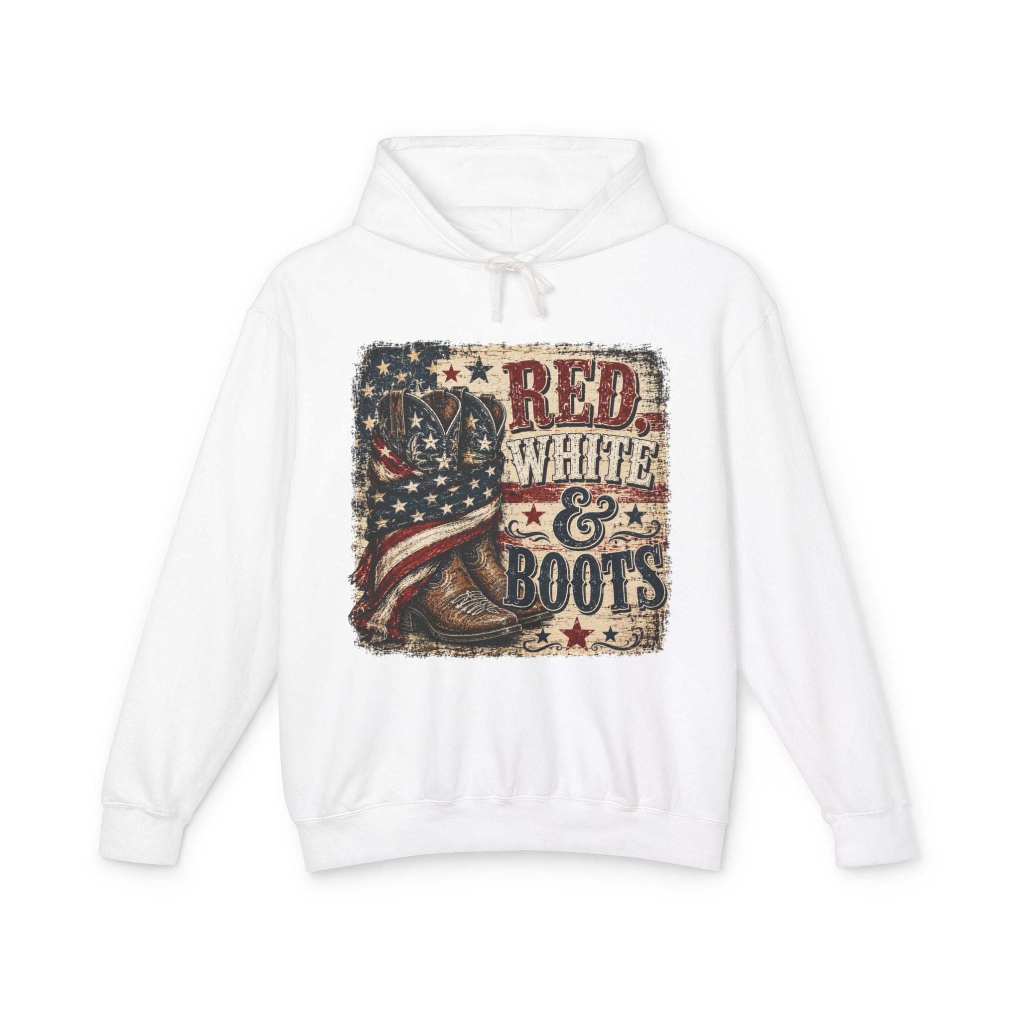 Patriotic "Red White & Boots" Women's Hoodie — American Flag Cowboy Boot Graphic Hoodie