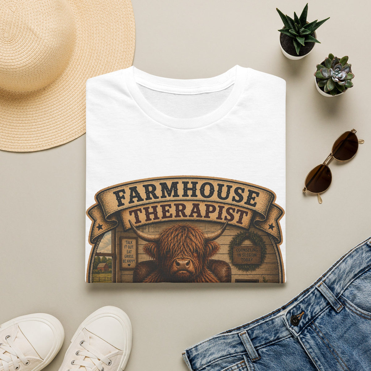 Farmhouse Therapist Highland Cow Unisex Softstyle T-Shirt