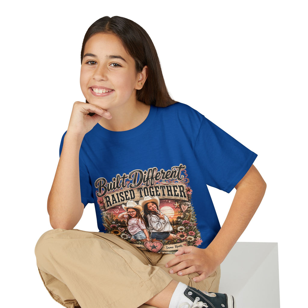 "Built Different, Raised Together" Siblings Vintage Floral Tee — Youth T-Shirt