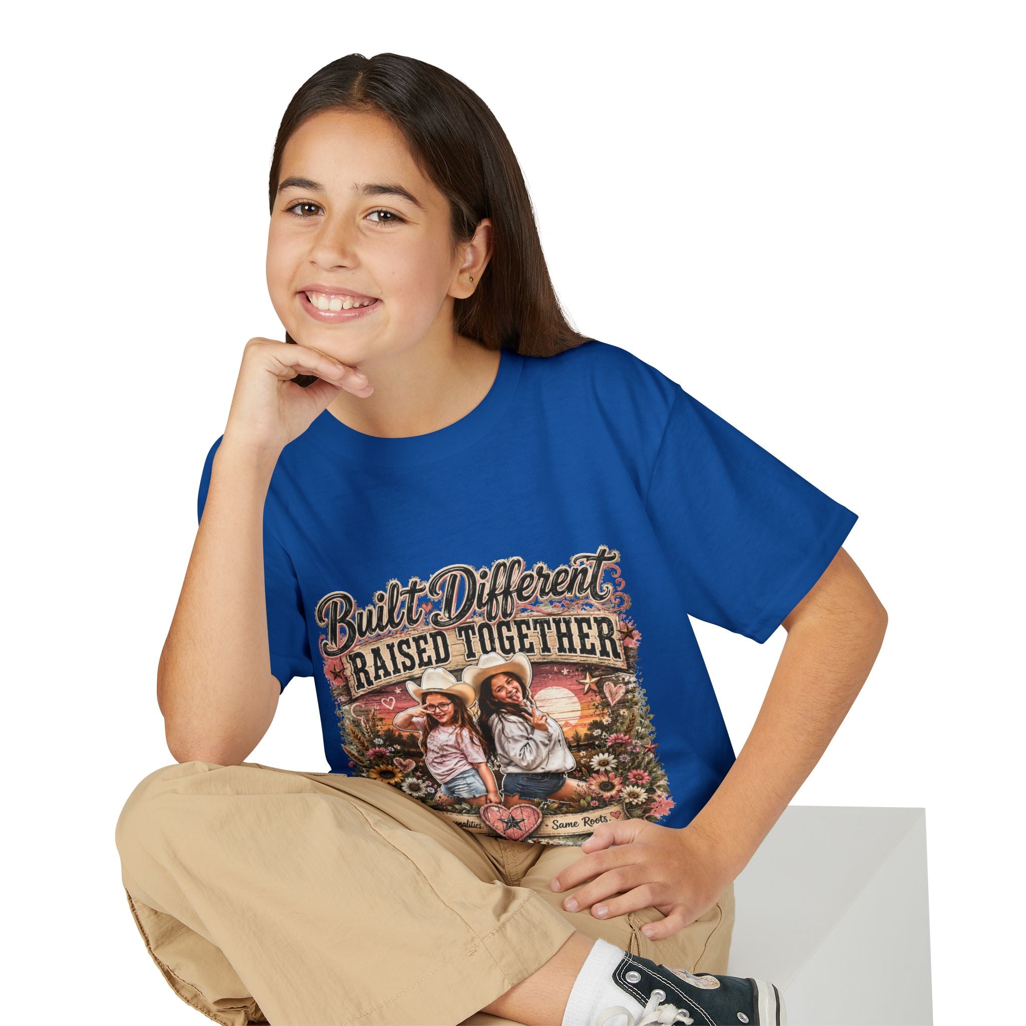 "Built Different, Raised Together" Siblings Vintage Floral Tee — Youth T-Shirt