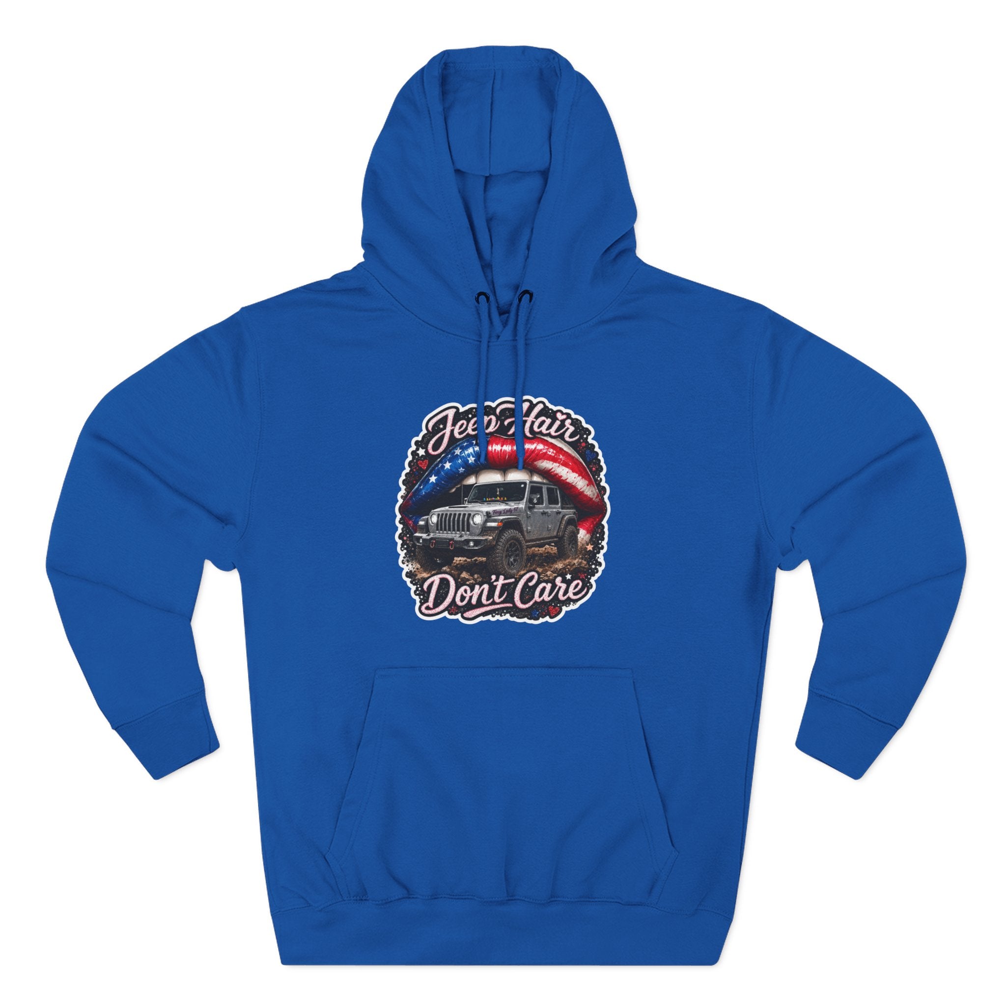 "Jeep Hair Don't Care" Graphic Fleece Pullover - Patriotic Jeep Hoodie