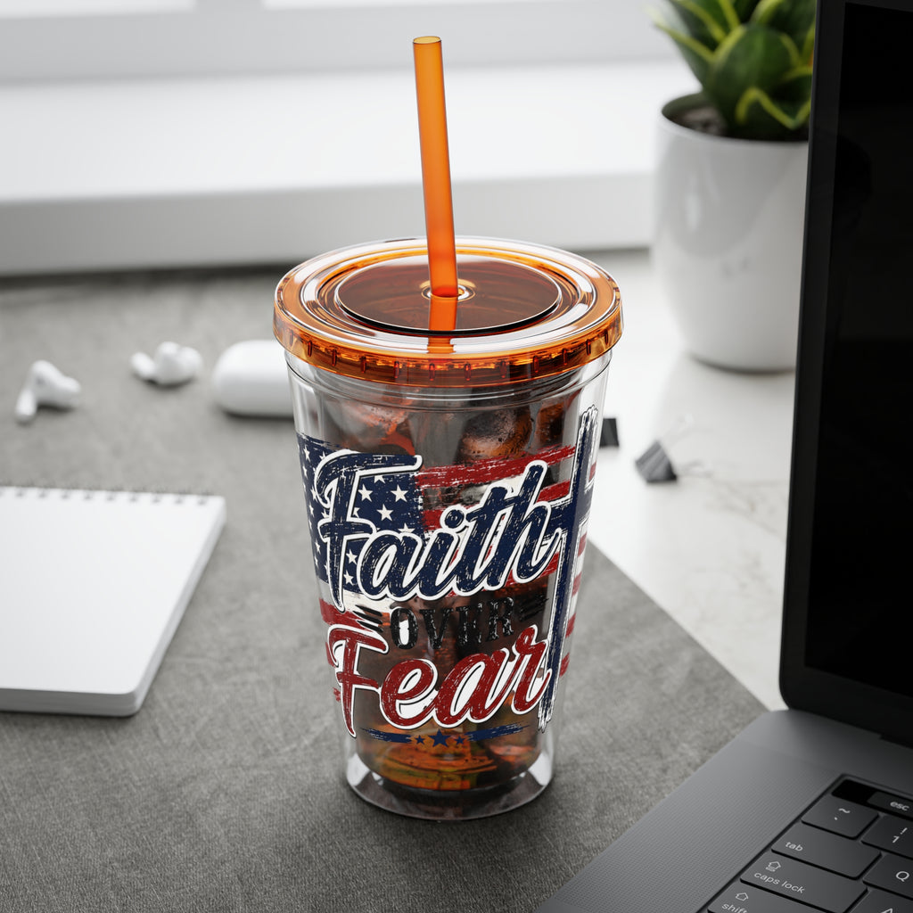 Faith Over Fear Sunsplash Tumbler with Straw, 16oz