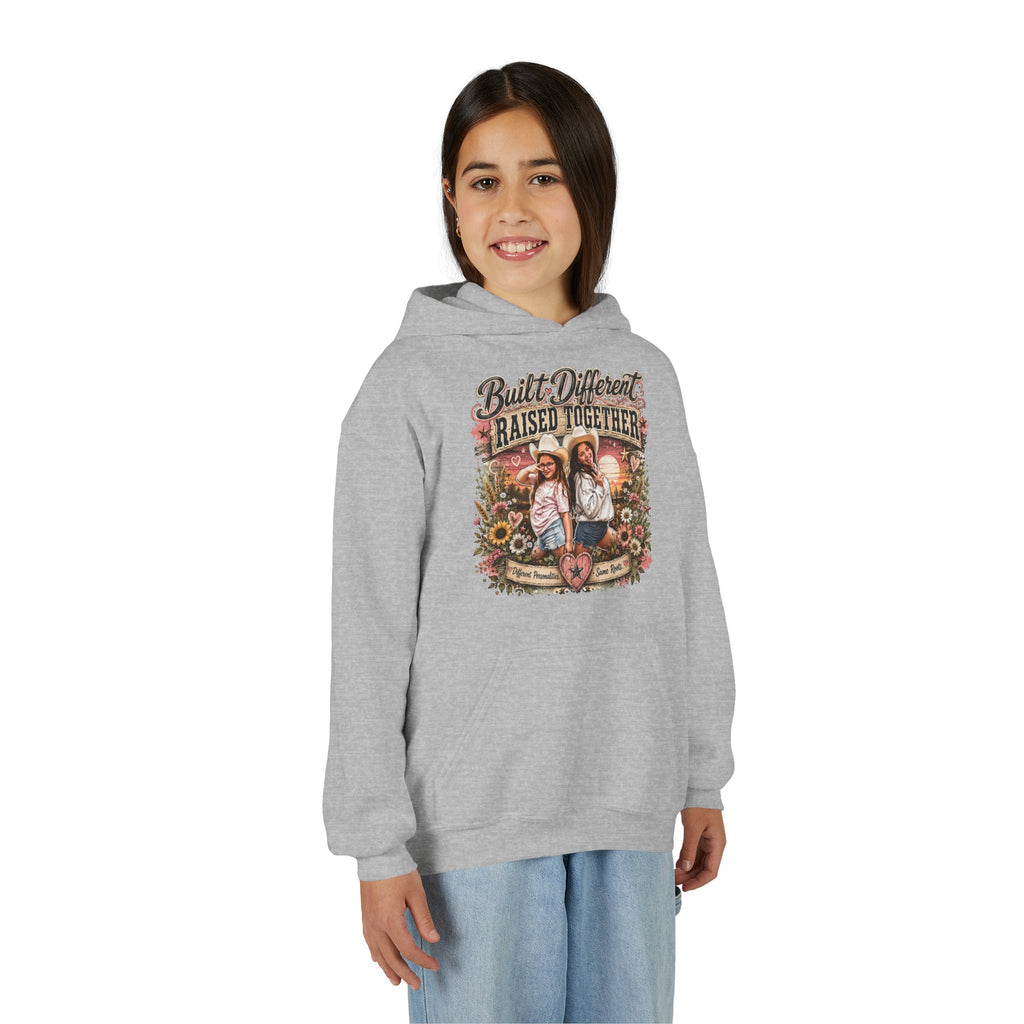 Youth Hoodie — “Built Different, Raised Together” Vintage Farm Kids Pullover