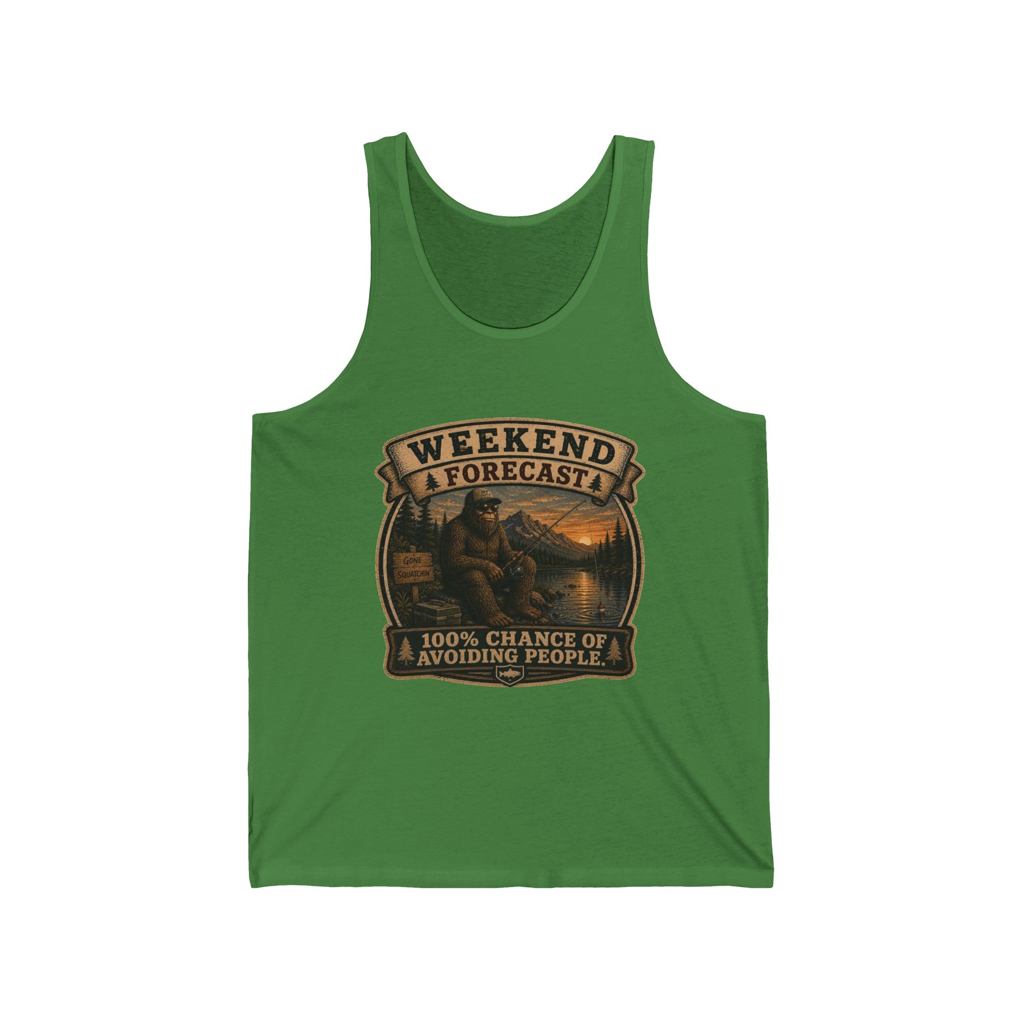 "Weekend Forecast: 100% Chance of Avoiding People" Retro Camping Graphic - Tank Top