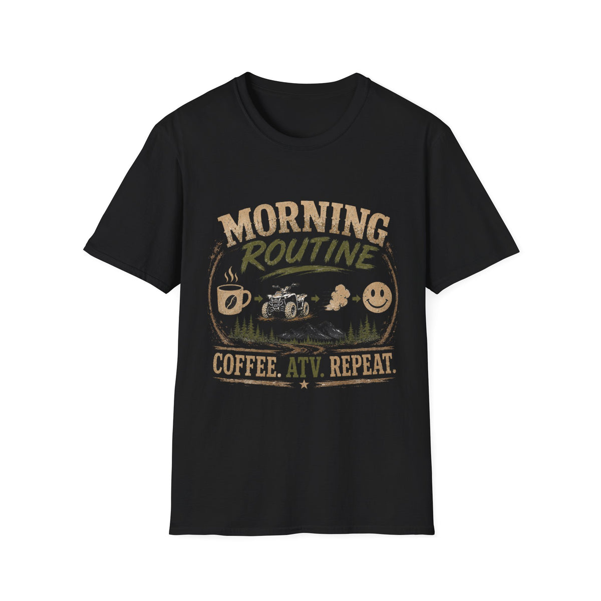 Morning Routine T-Shirt — “Coffee. ATV. Repeat.” Outdoor Adventure Graphic Tee