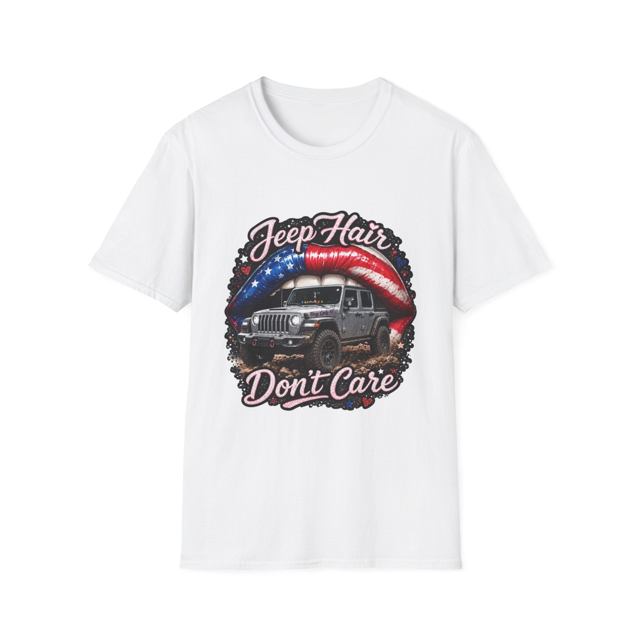 Jeep Hair Don't Care T-Shirt — American Flag Lips Off‑Road Graphic Tee