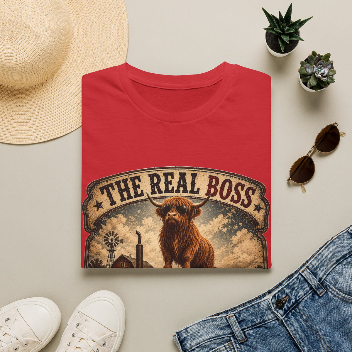 The Real Boss Highland Cow Unisex Softstyle T-Shirt
