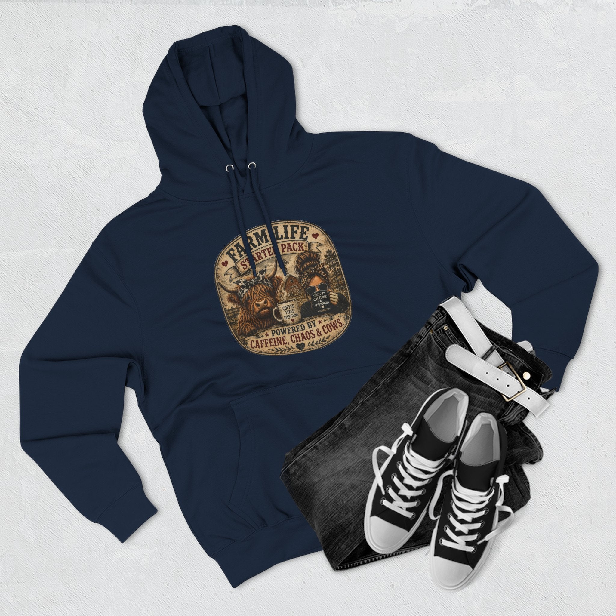Farm Life Highland Cow Three-Panel Fleece Hoodie
