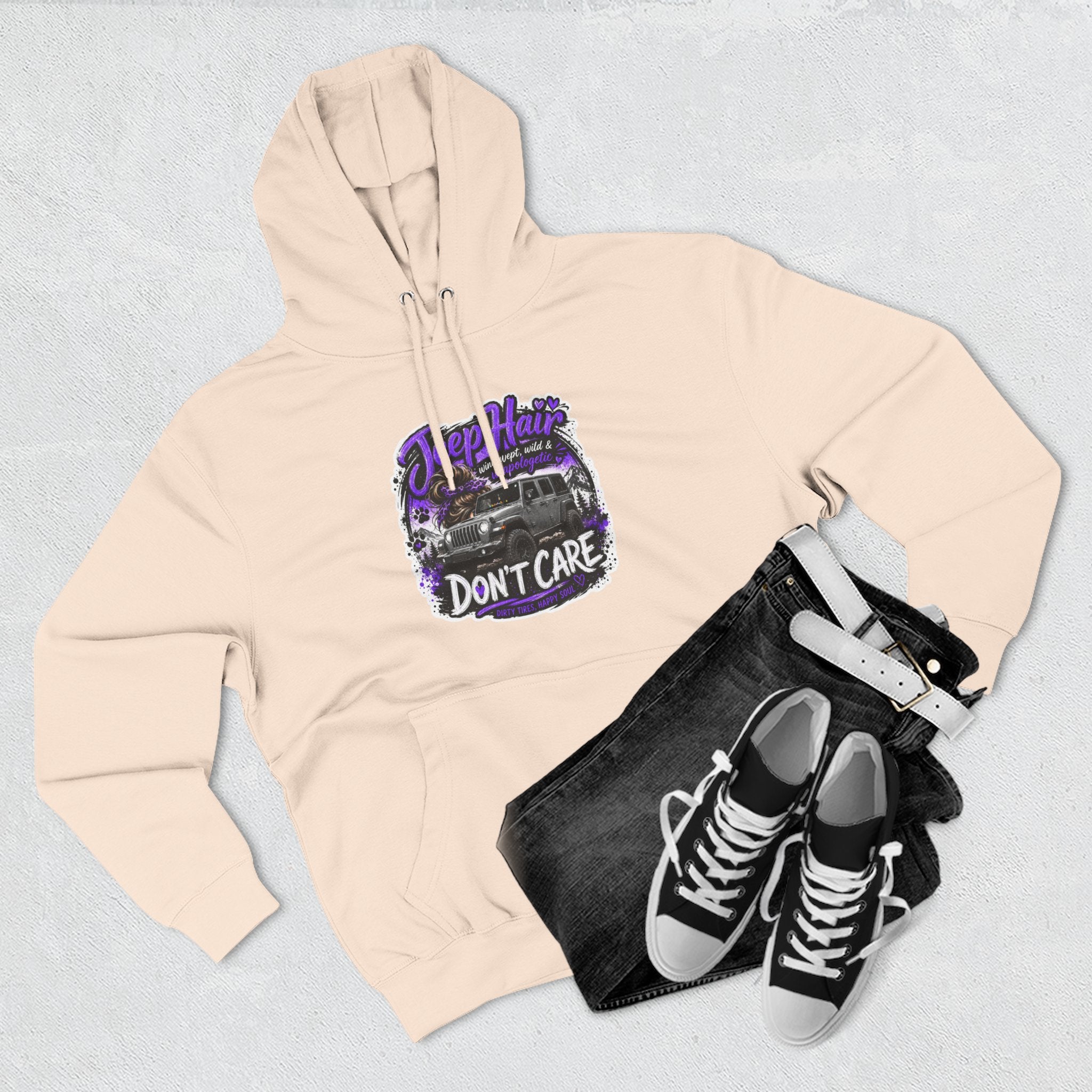 Jeep Hair Don't Care (Purple) Three-Panel Fleece Hoodie