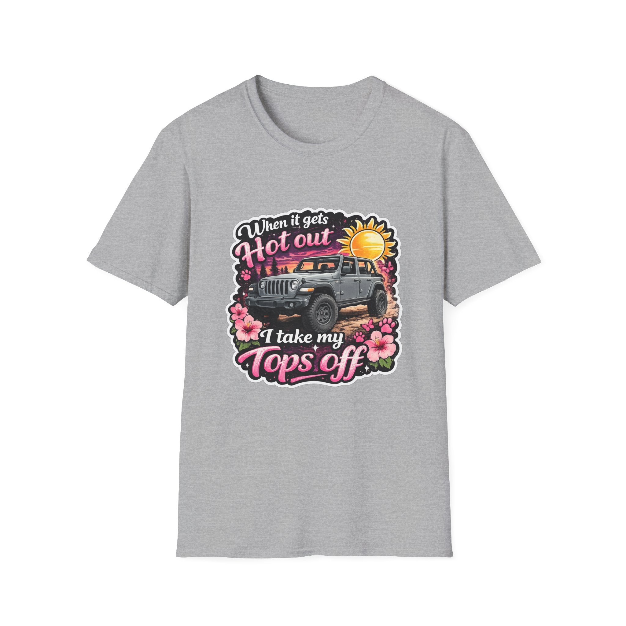 When It Gets Hot Out Jeep (Pink) Unisex Softstyle T-Shirt