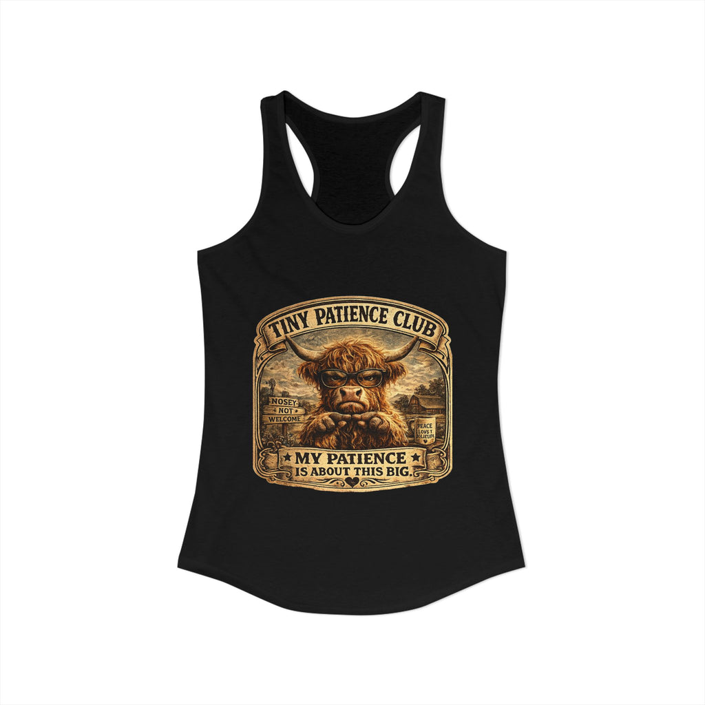 Tiny Patience Highland Cow Women's Ideal Racerback Tank