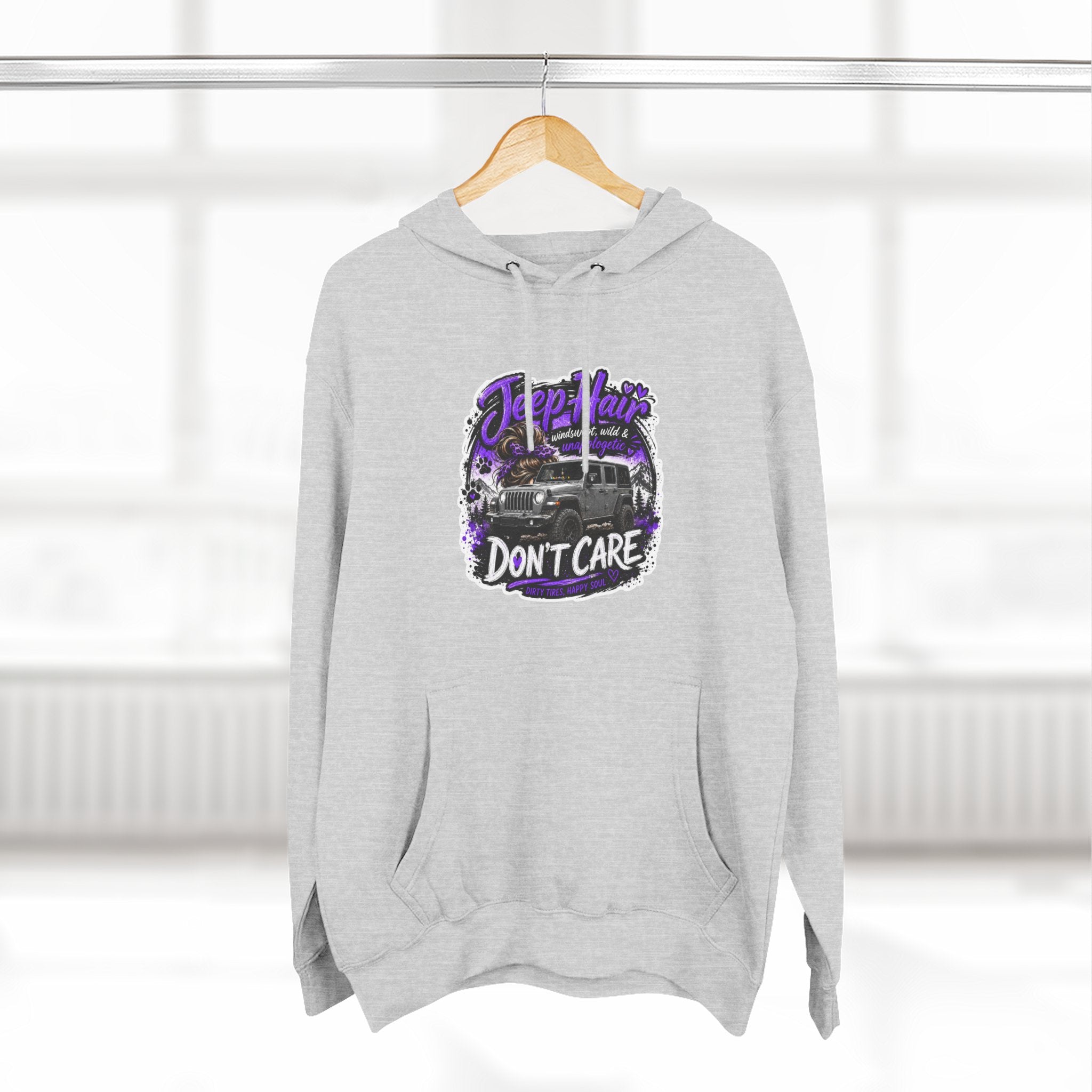 Jeep Hair Don't Care (Purple) Three-Panel Fleece Hoodie