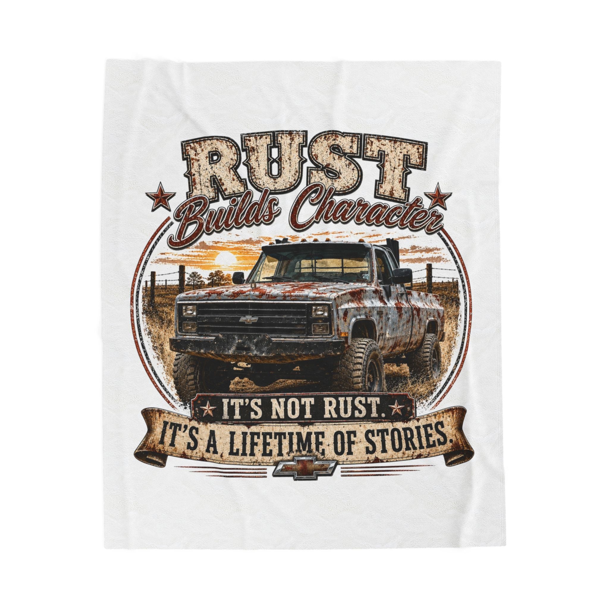 “Rust Builds Character” Vintage Truck Throw – Velveteen Plush Blanket