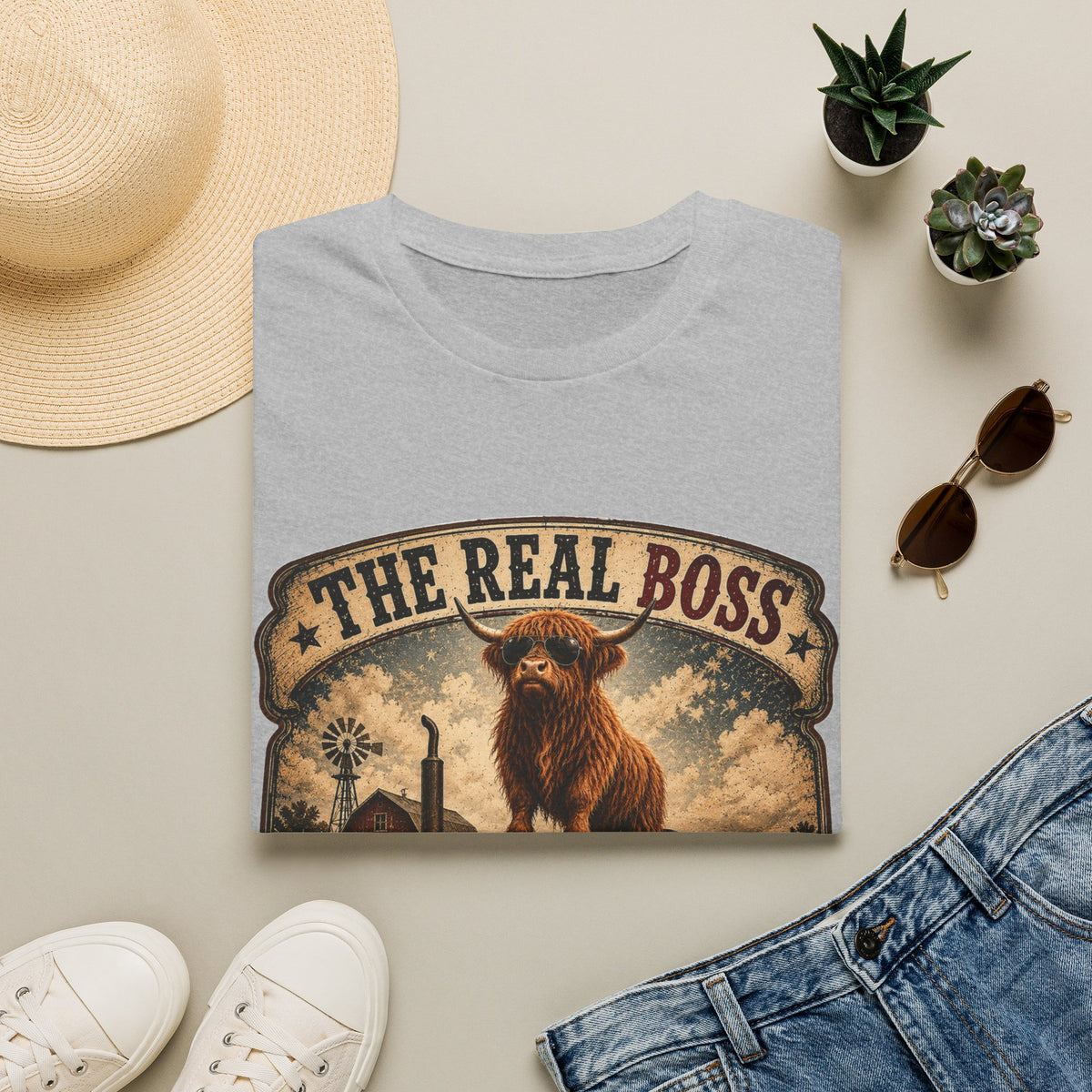 The Real Boss Highland Cow Unisex Softstyle T-Shirt