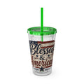 Blessed & American Sunsplash Tumbler with Straw, 16oz