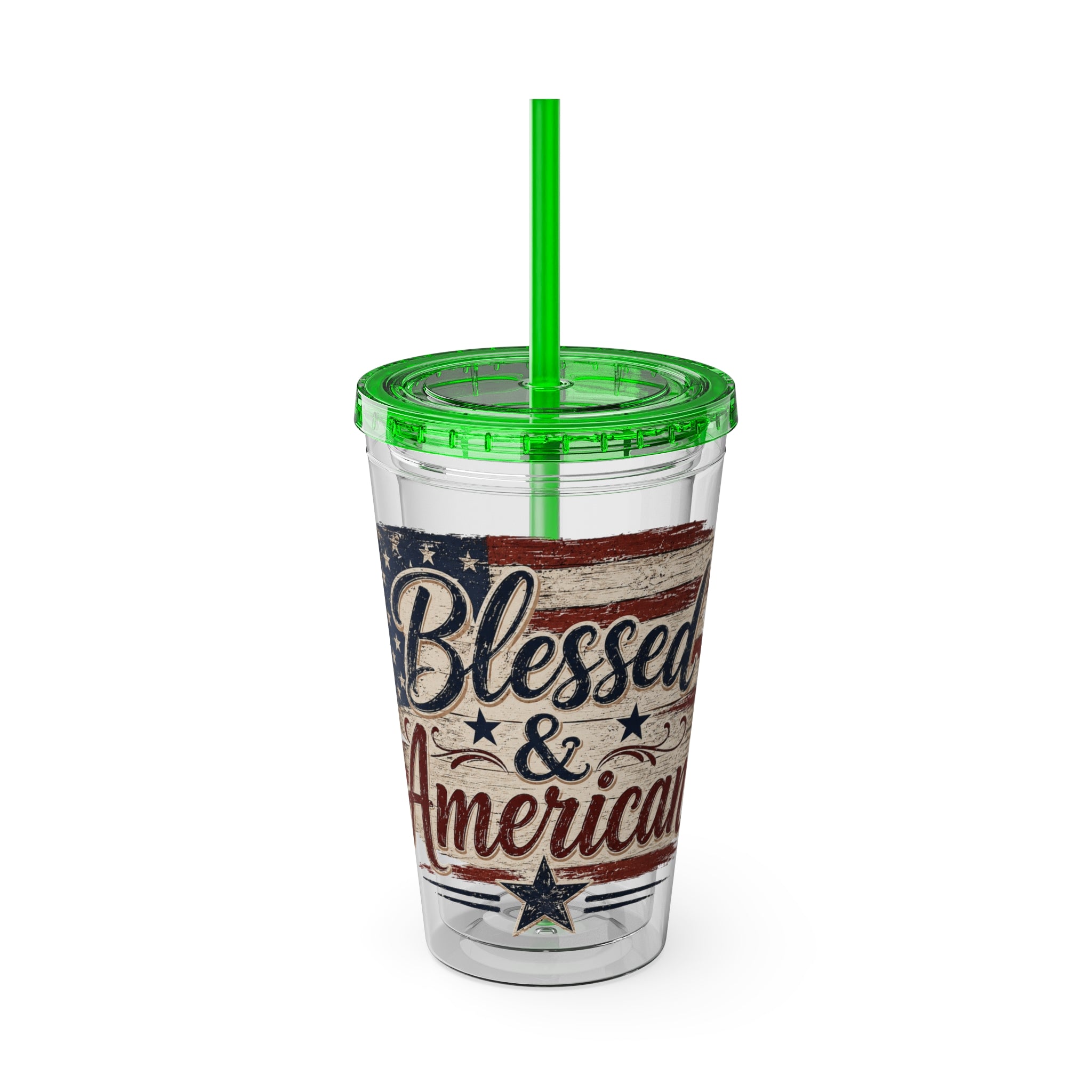 Blessed & American Sunsplash Tumbler with Straw, 16oz