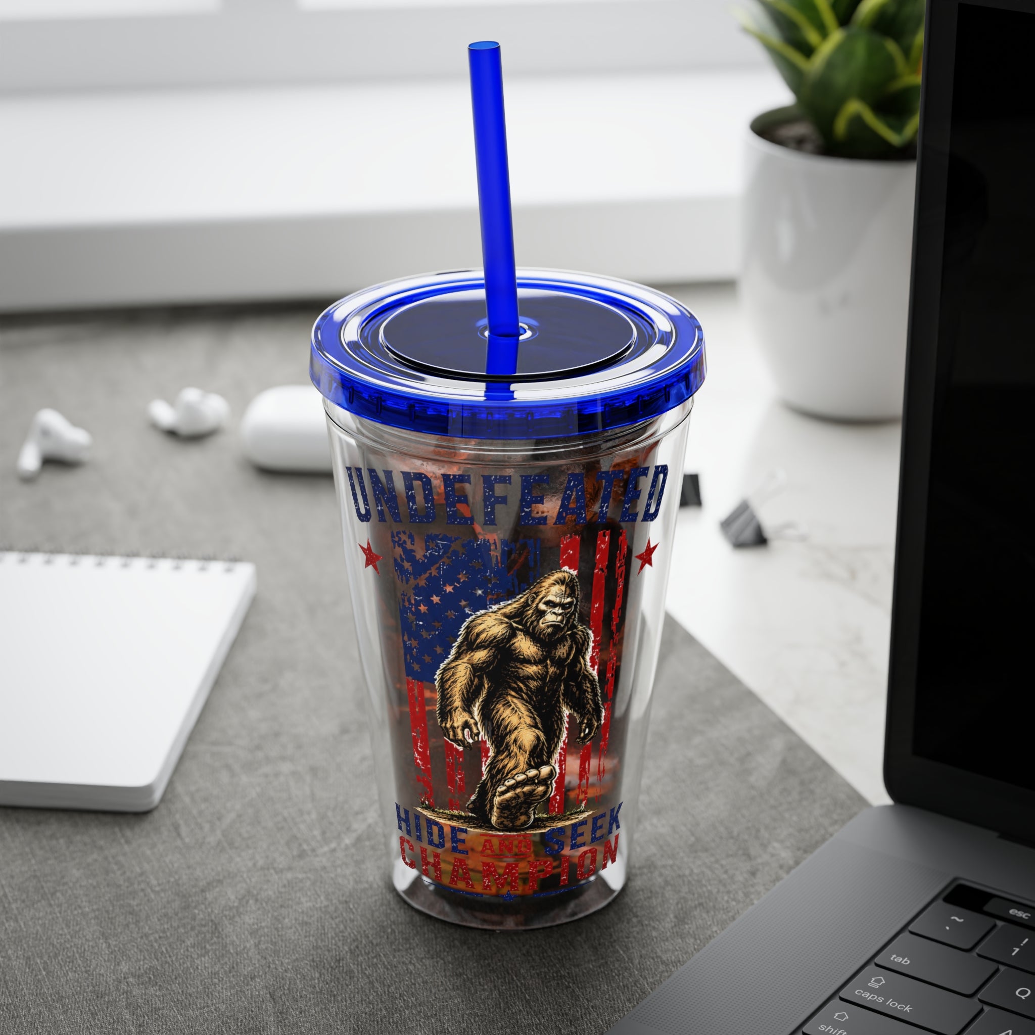 Undefeated Hide & Seek Champion 4th of July Sunsplash Tumbler with Straw, 16oz
