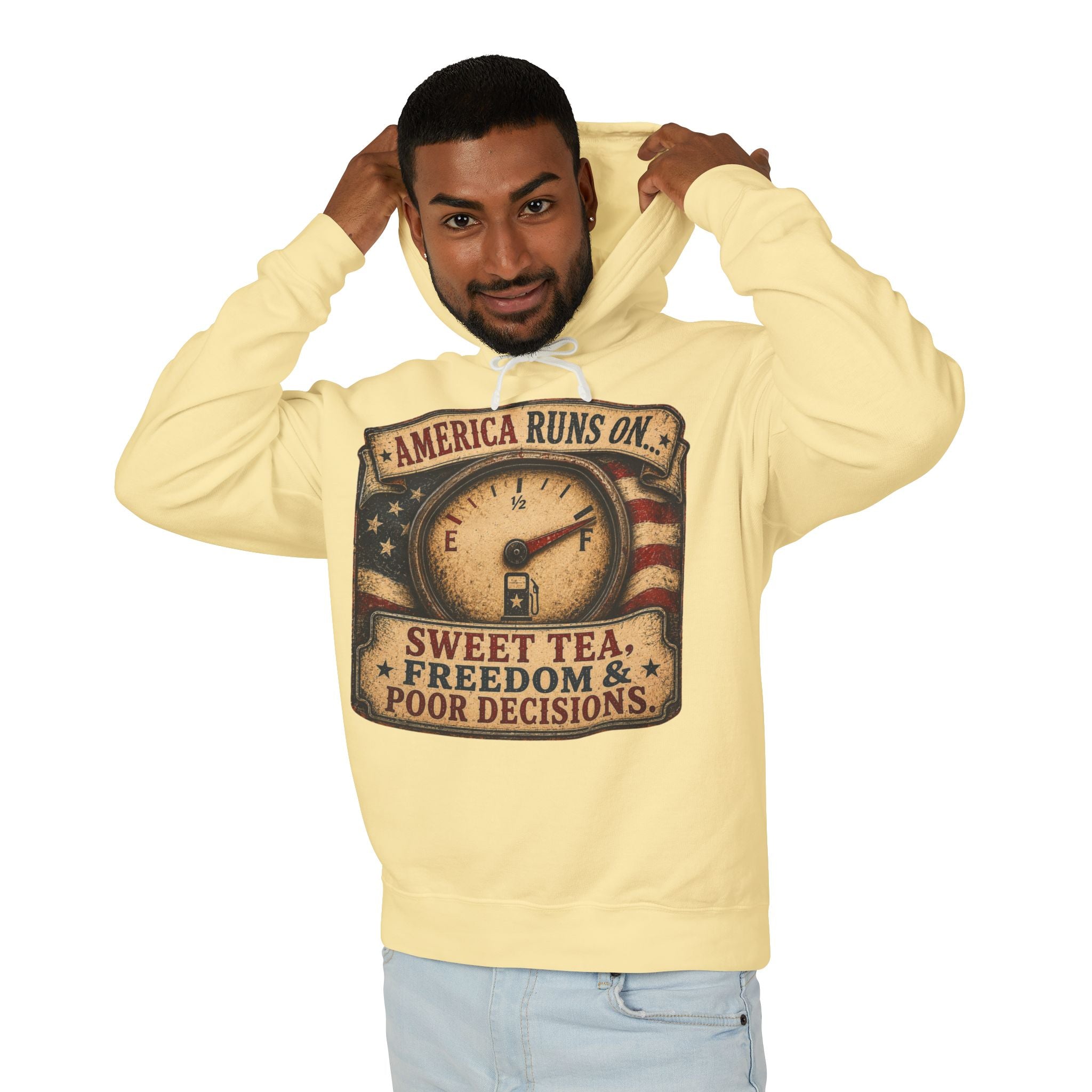 America Runs On Sweet Tea Hoodie — 'Sweet Tea, Freedom & Poor Decisions' Patriotic Pullover
