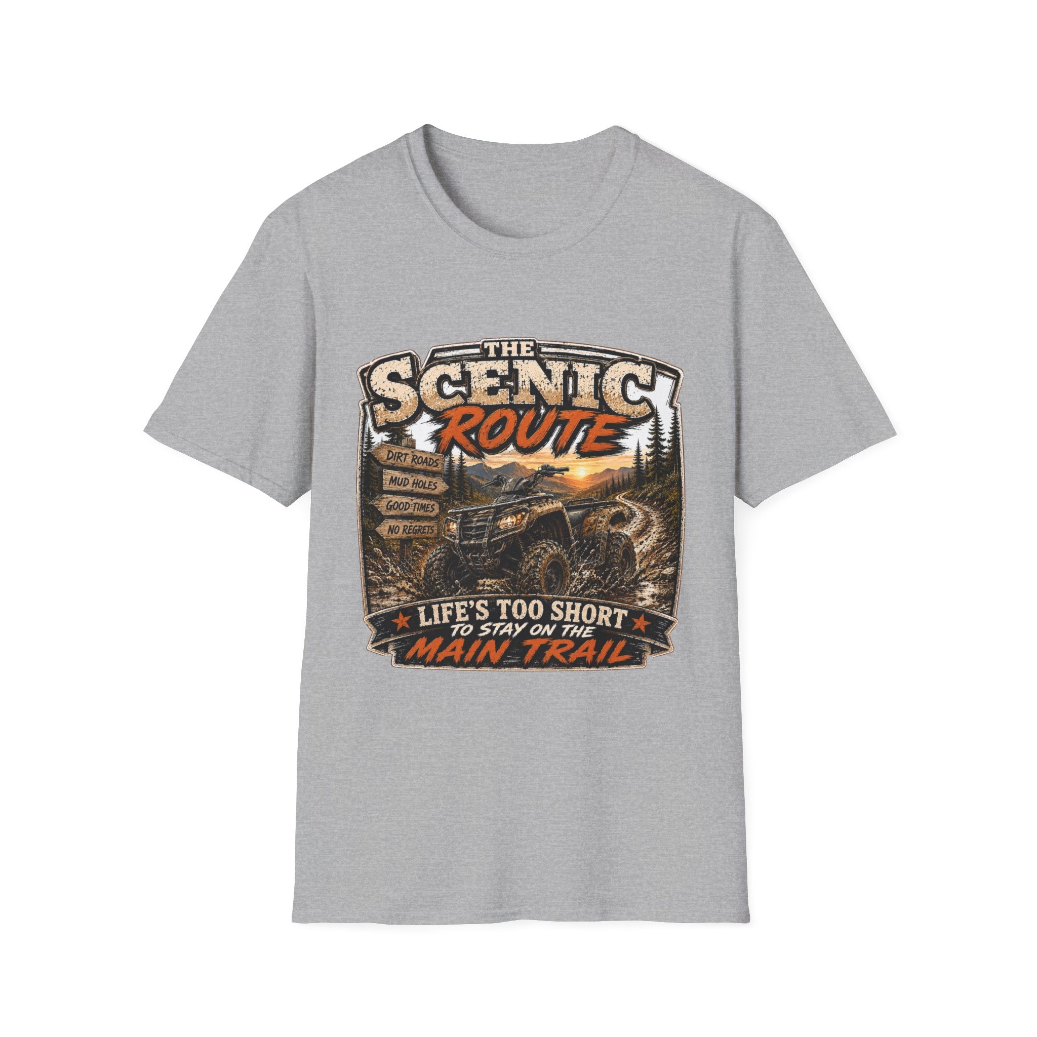 Scenic Route T-Shirt — 'Life’s Too Short to Stay on the Main Trail' Off‑Road Adventure Tee