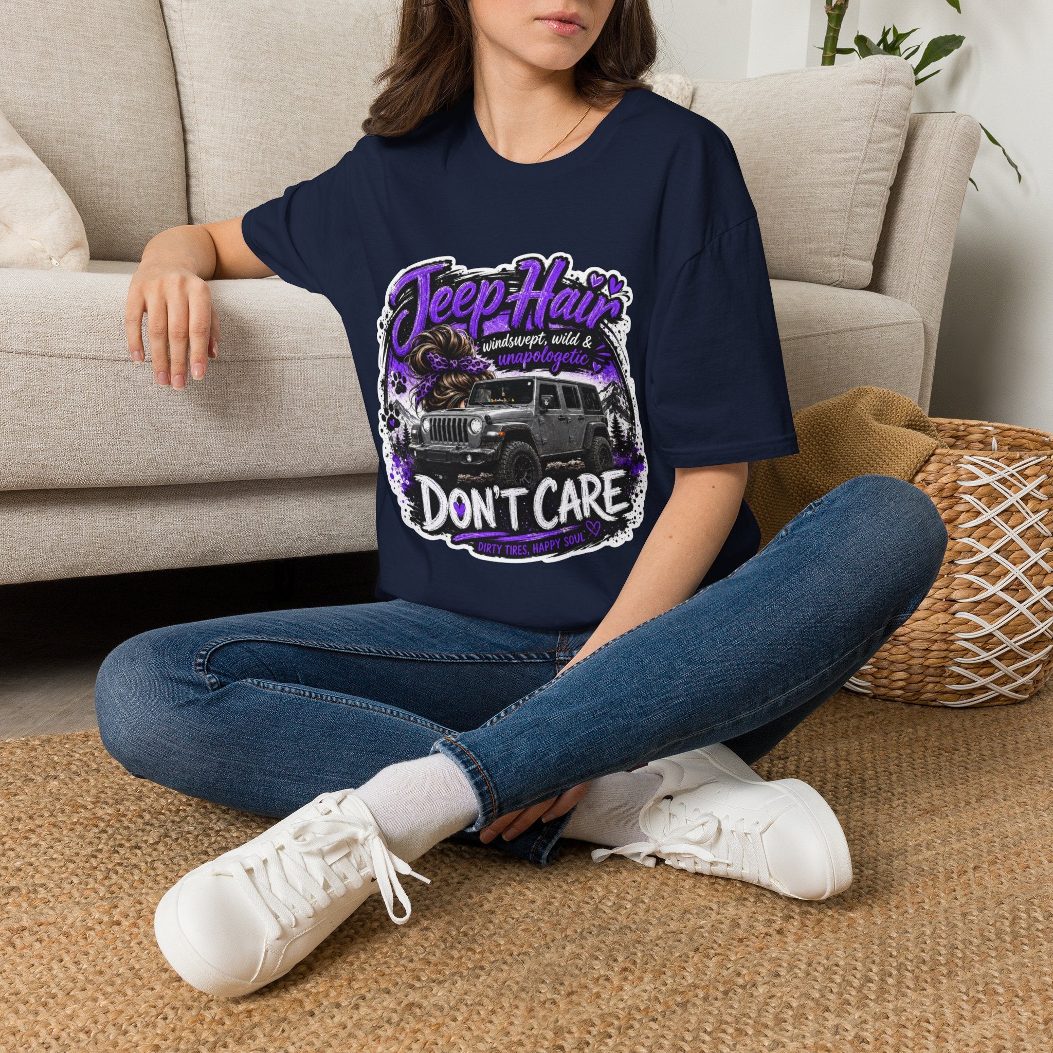 Jeep Hair Don't Care (Purple) Unisex Softstyle T-Shirt