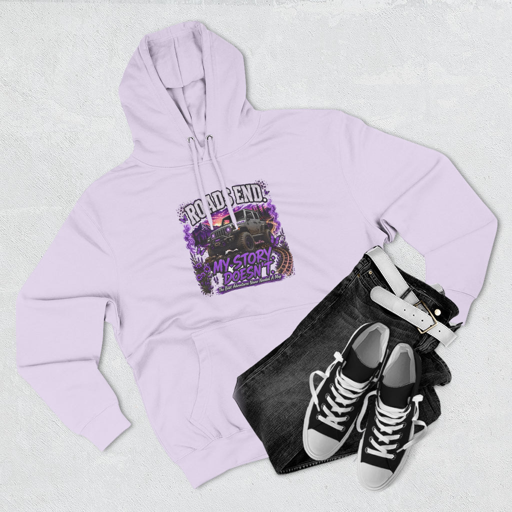 Roads End Jeep (Purple) Three-Panel Fleece Hoodie
