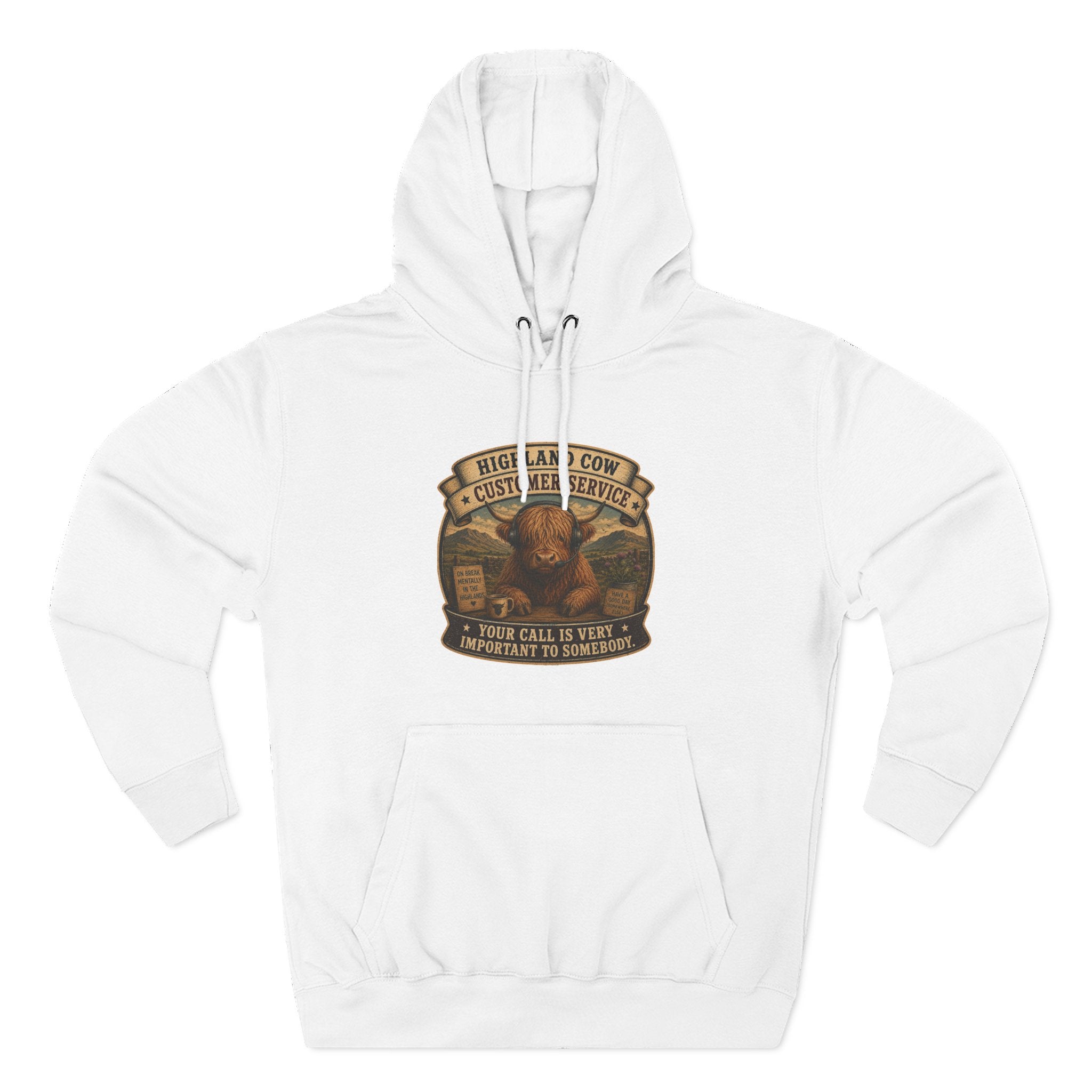 Highland Cow Customer Service Three-Panel Fleece Hoodie