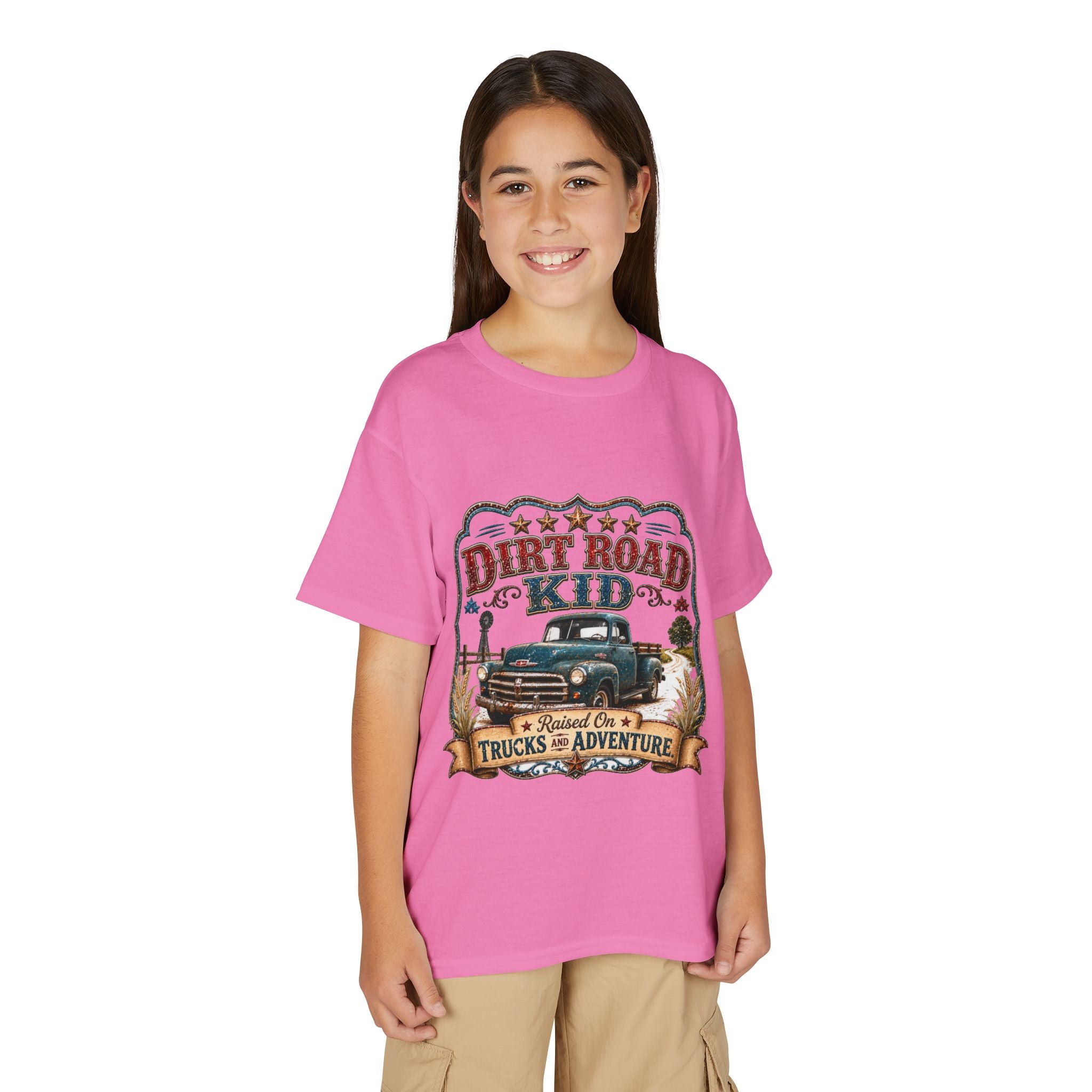 Vintage Truck 'Raised on Trucks & Adventure' Graphic Tee - Youth Dirt Road Kid T-Shirt