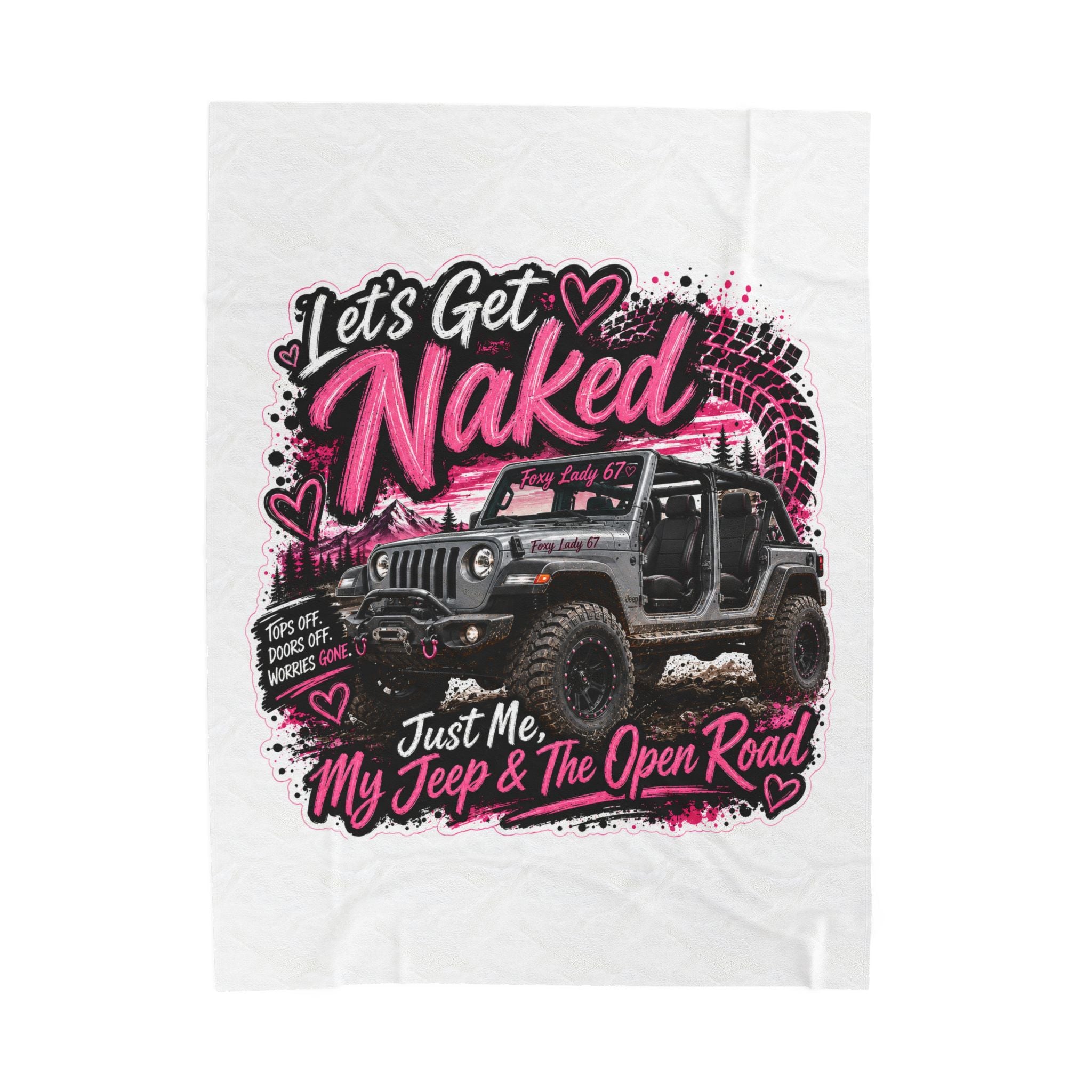 Let's Get Naked Jeep (Pink) Velveteen Plush Blanket