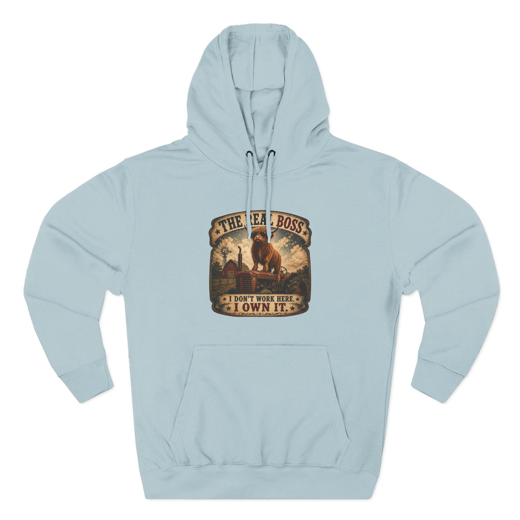 The Real Boss Highland Cow Three-Panel Fleece Hoodie
