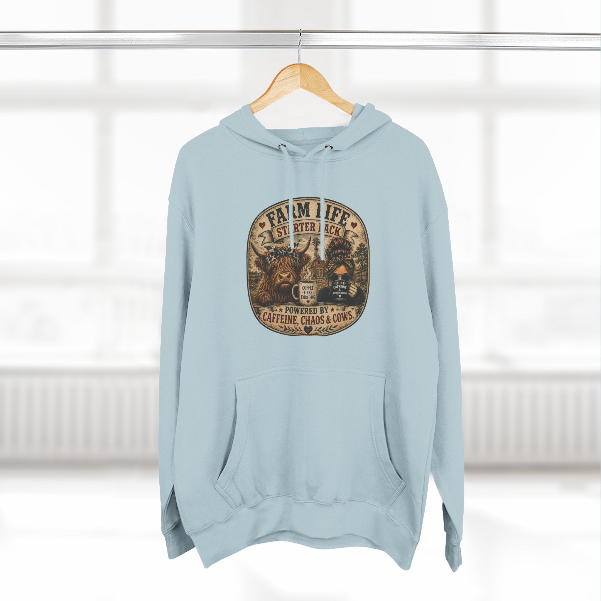 Farm Life Highland Cow Three-Panel Fleece Hoodie