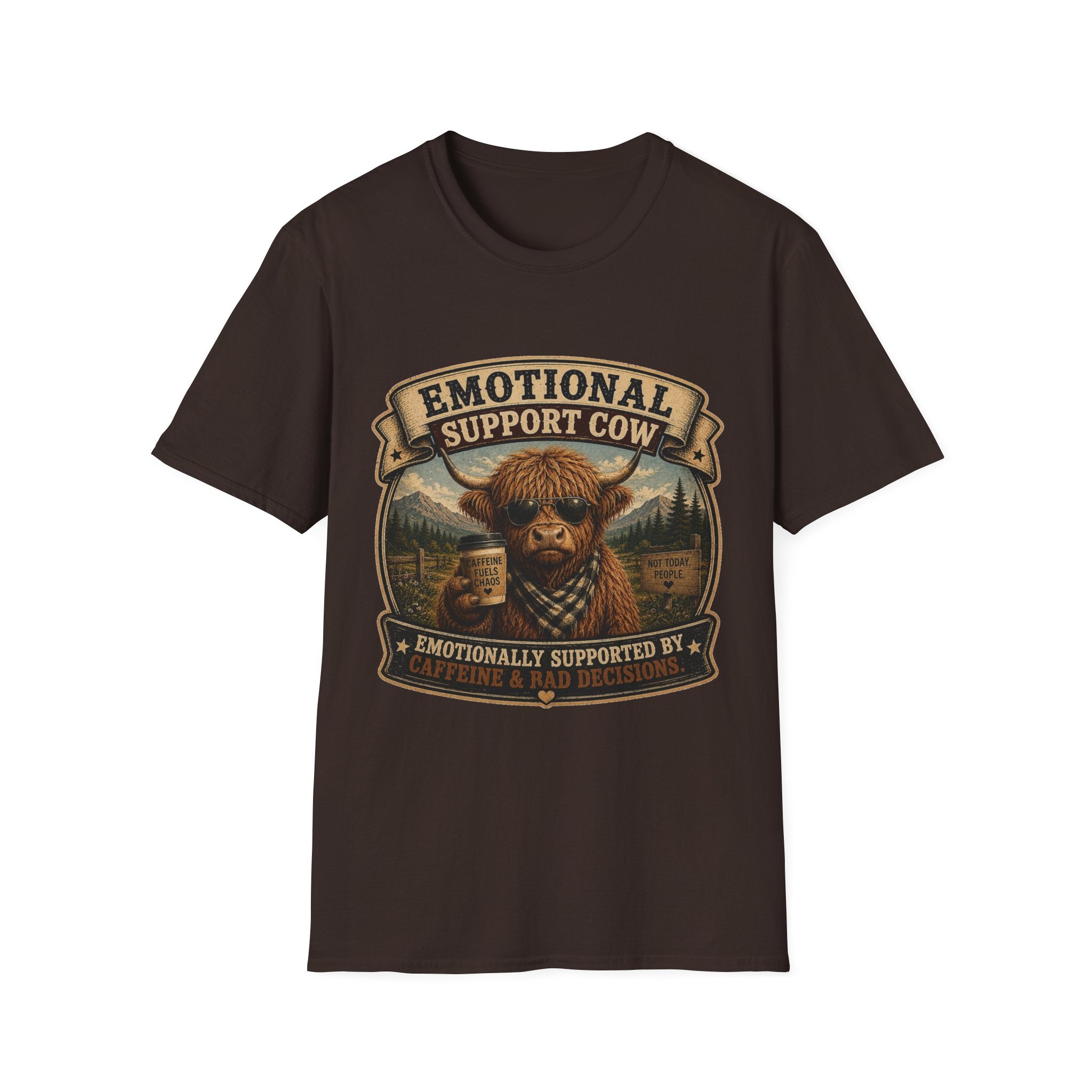 Emotional Support Cow - Highland Cow Unisex Softstyle T-Shirt