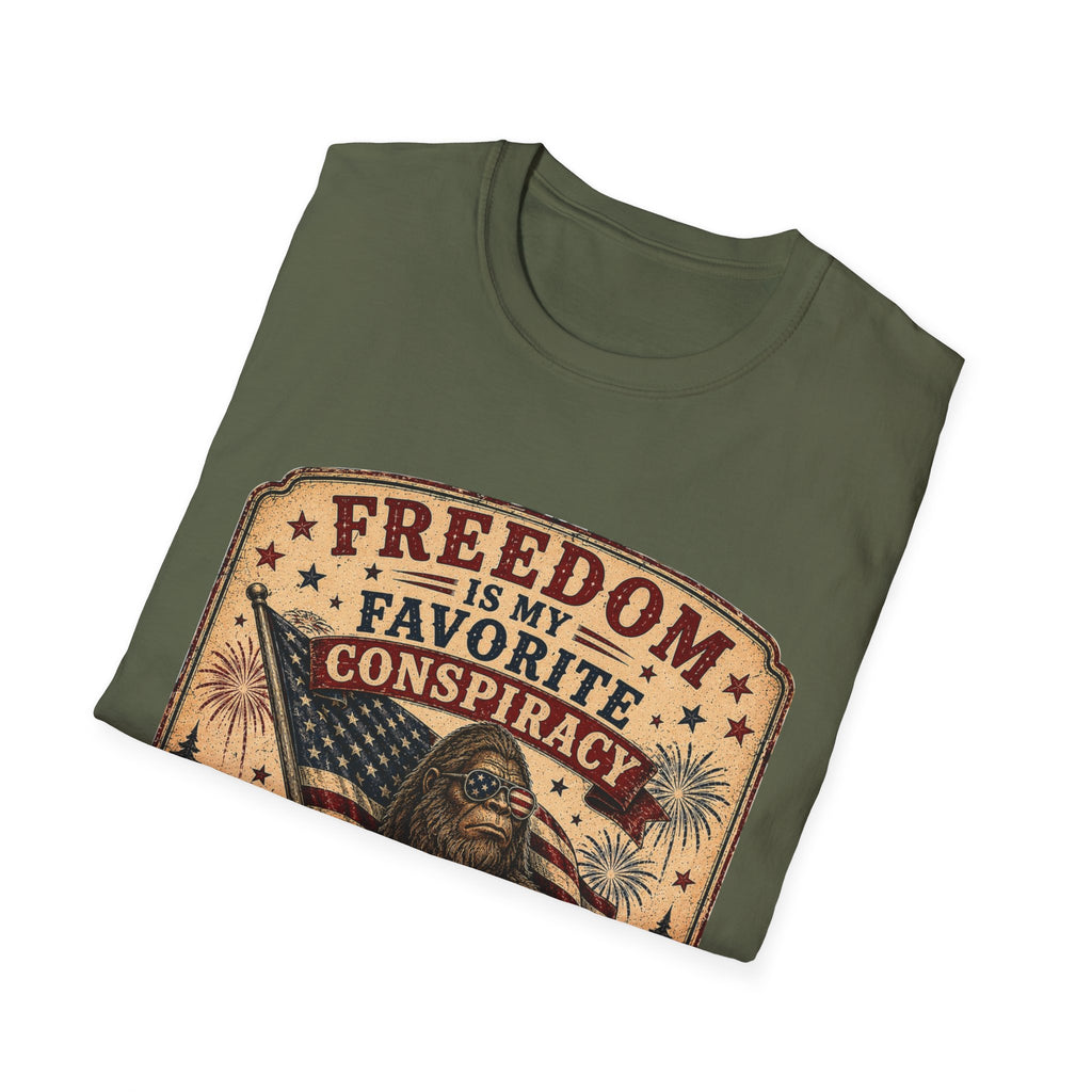 Freedom Is My Favorite Conspiracy T-Shirt — Vintage Flag & Skull Graphic