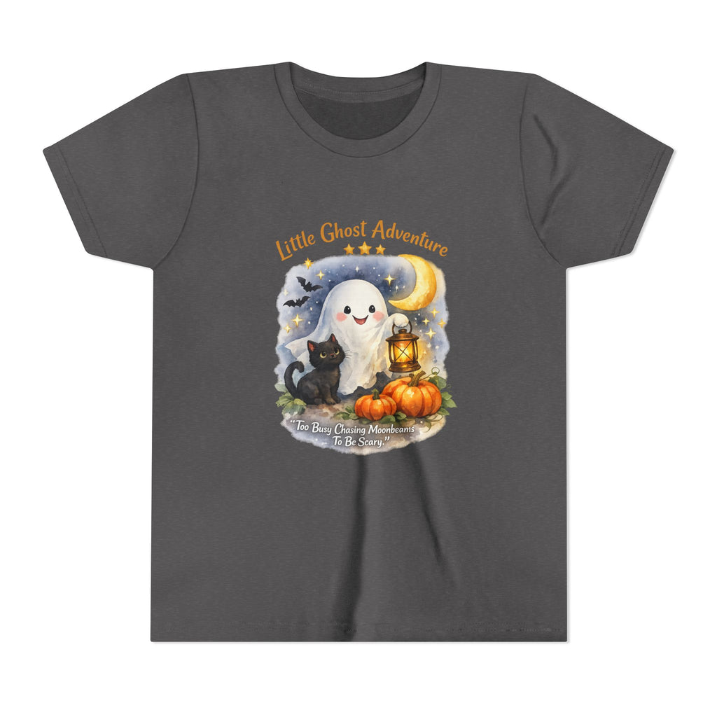"Little Ghost Adventure" Halloween Kids Shirt with Cute Pumpkin & Black Cat Design - Youth Tee