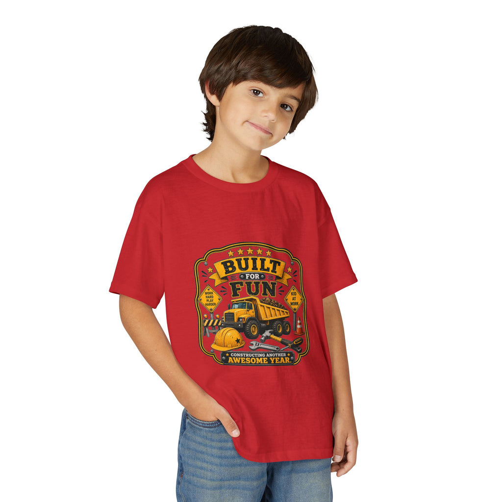 "Built For Fun" Graphic Tee Kids Construction Truck — T-Shirt