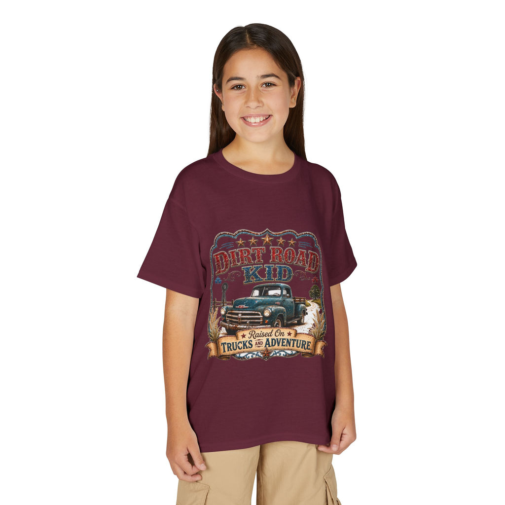 Vintage Truck 'Raised on Trucks & Adventure' Graphic Tee - Youth Dirt Road Kid T-Shirt