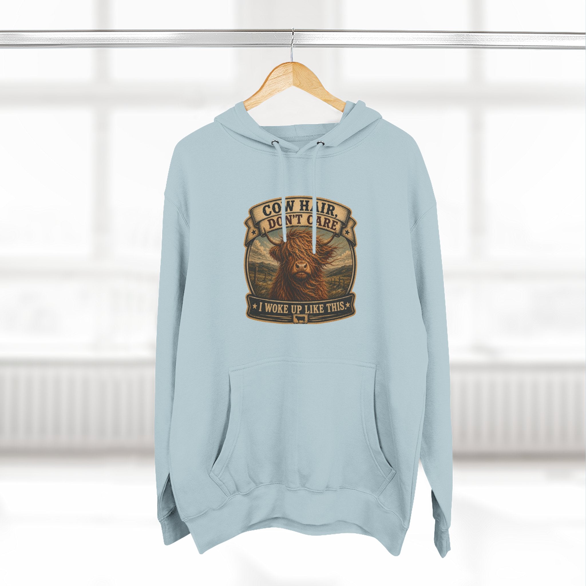 Cow Hair Don't Care Highland Cow - Three-Panel Fleece Hoodie