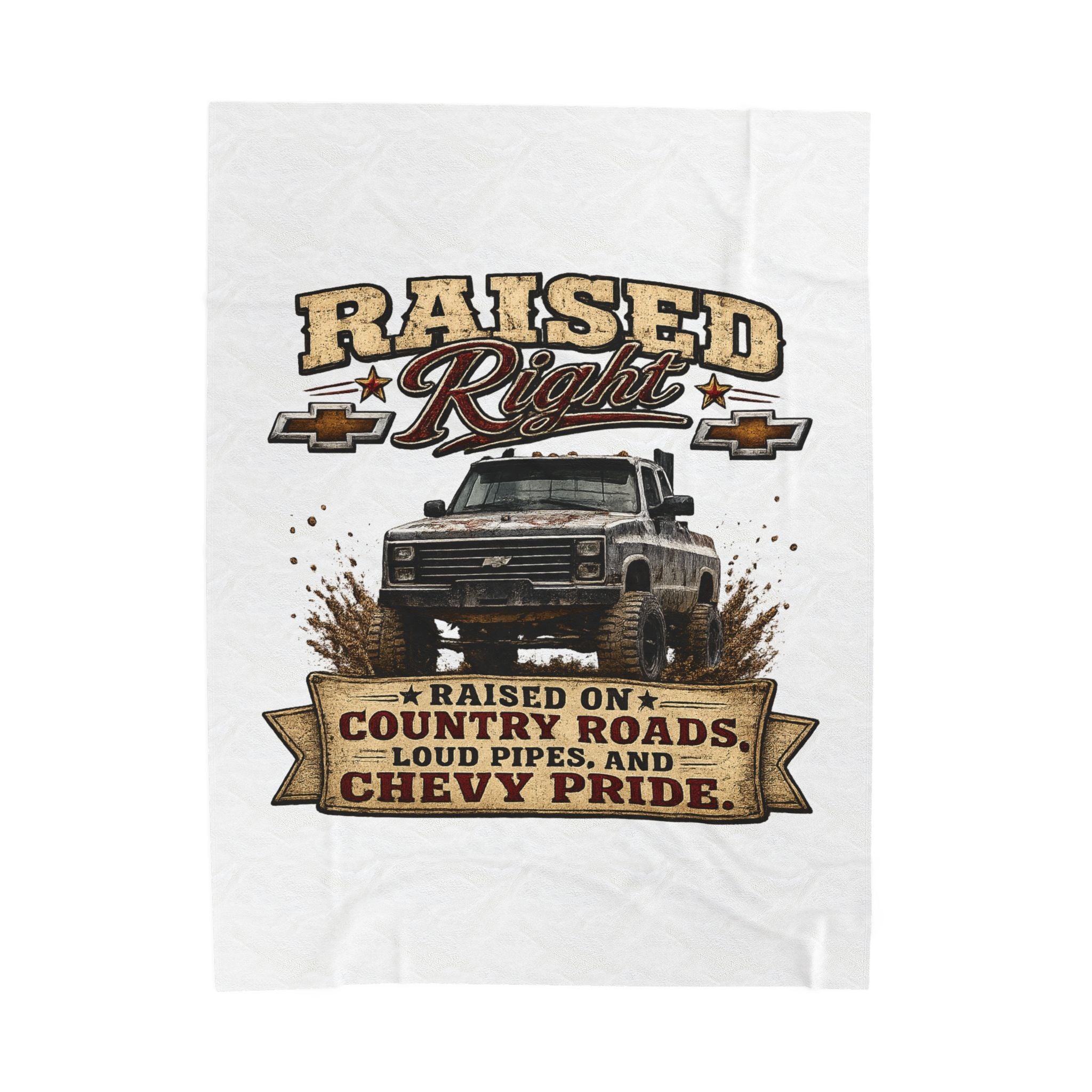 Raised Right Chevy Pride Velveteen Plush Blanket — Raised on Country Roads Design