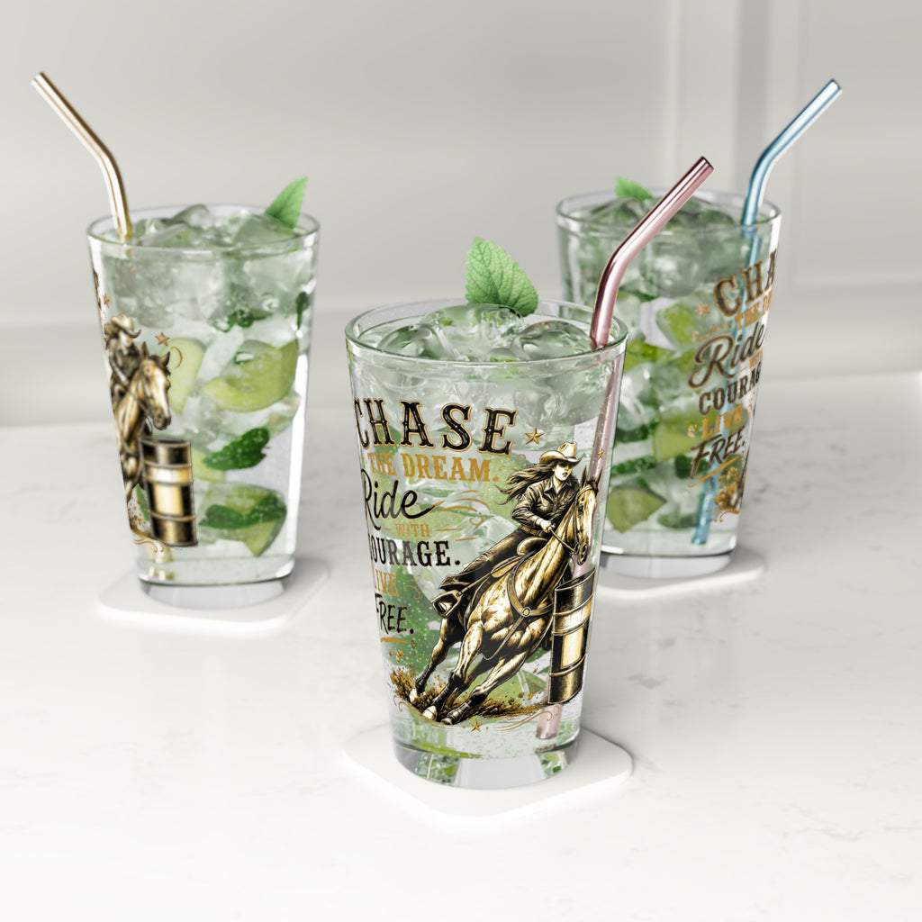 Chase the Dream Horse Gold Pint Glass, 16oz
