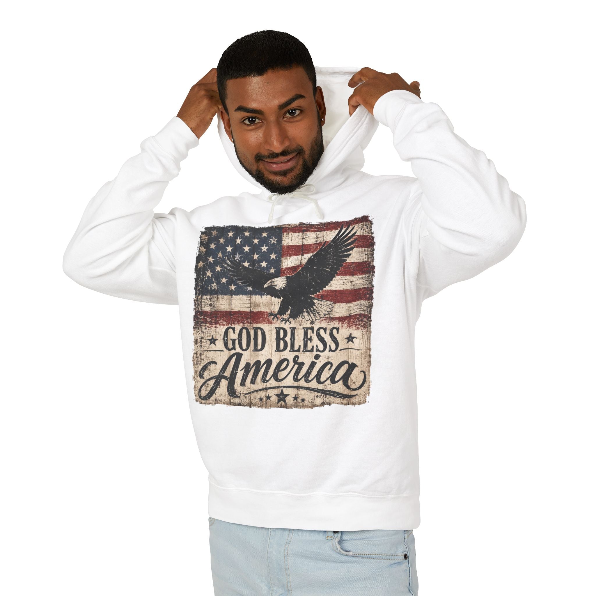 God Bless America Hoodie — Vintage Flag Eagle Patriotic Sweatshirt