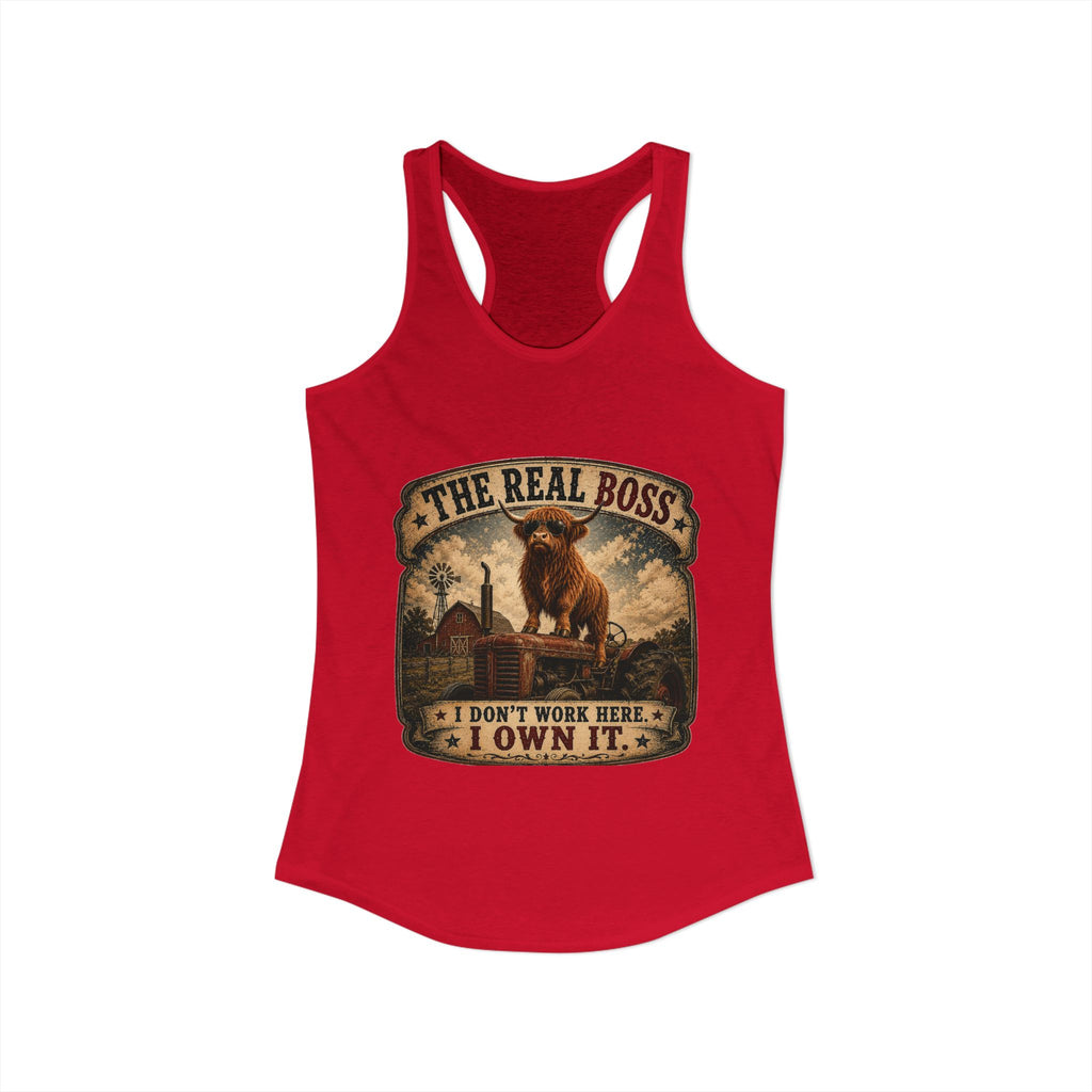 The Real Boss Highland Cow Women's Ideal Racerback Tank