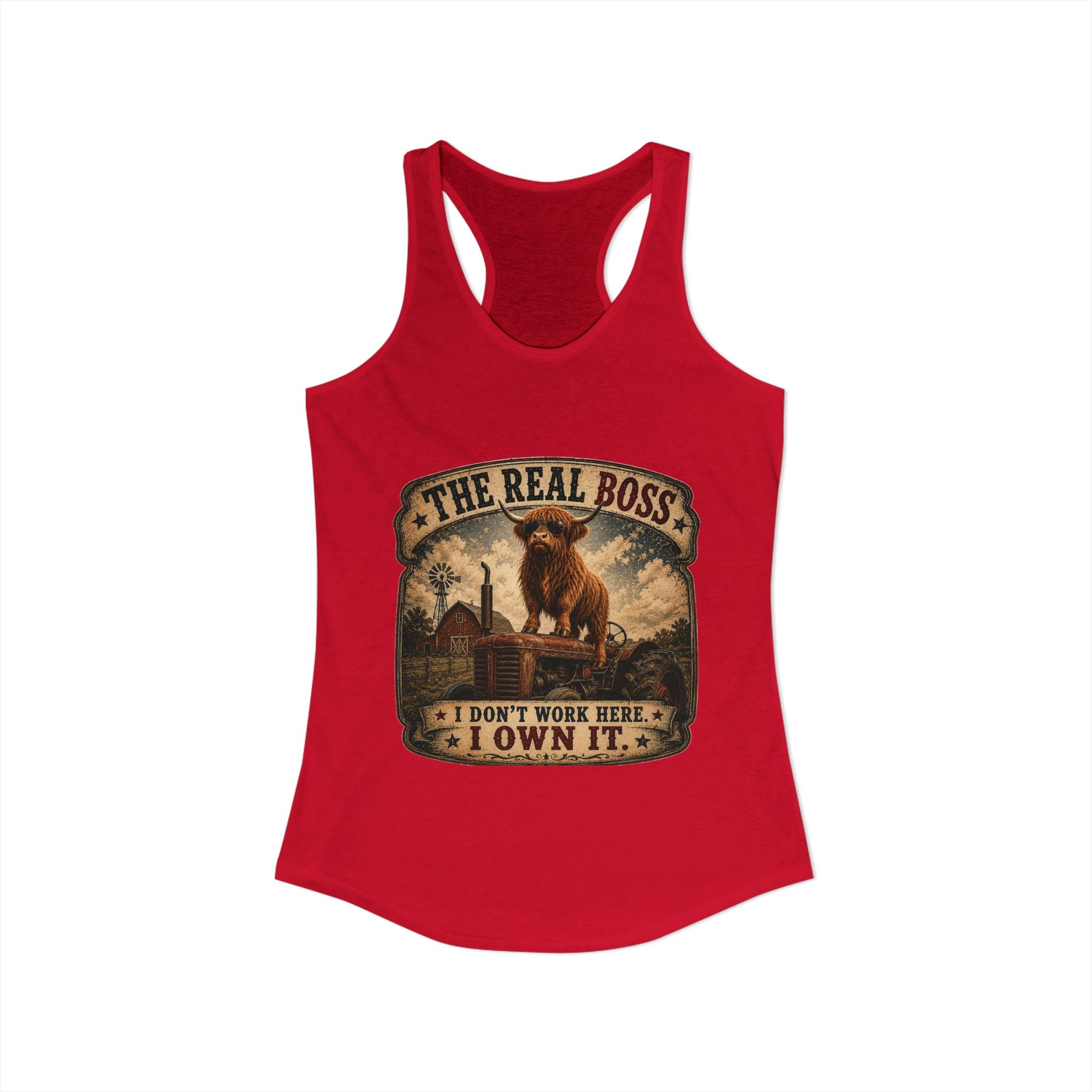The Real Boss Highland Cow Women's Ideal Racerback Tank