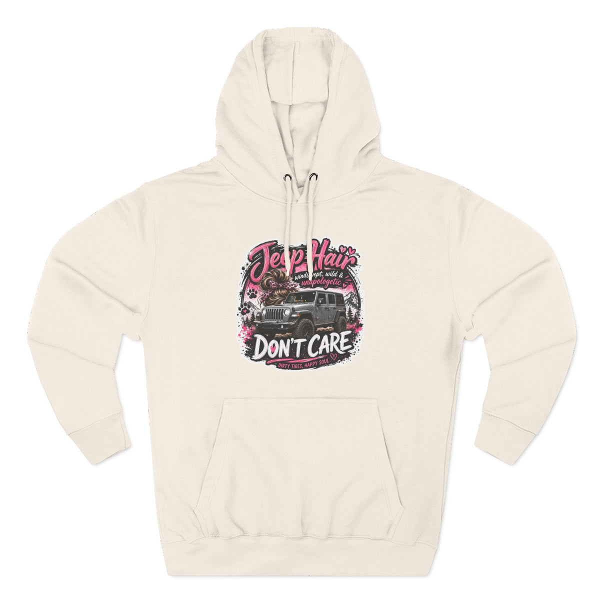 Jeep Hair Don't Care (Pink) Three-Panel Fleece Hoodie