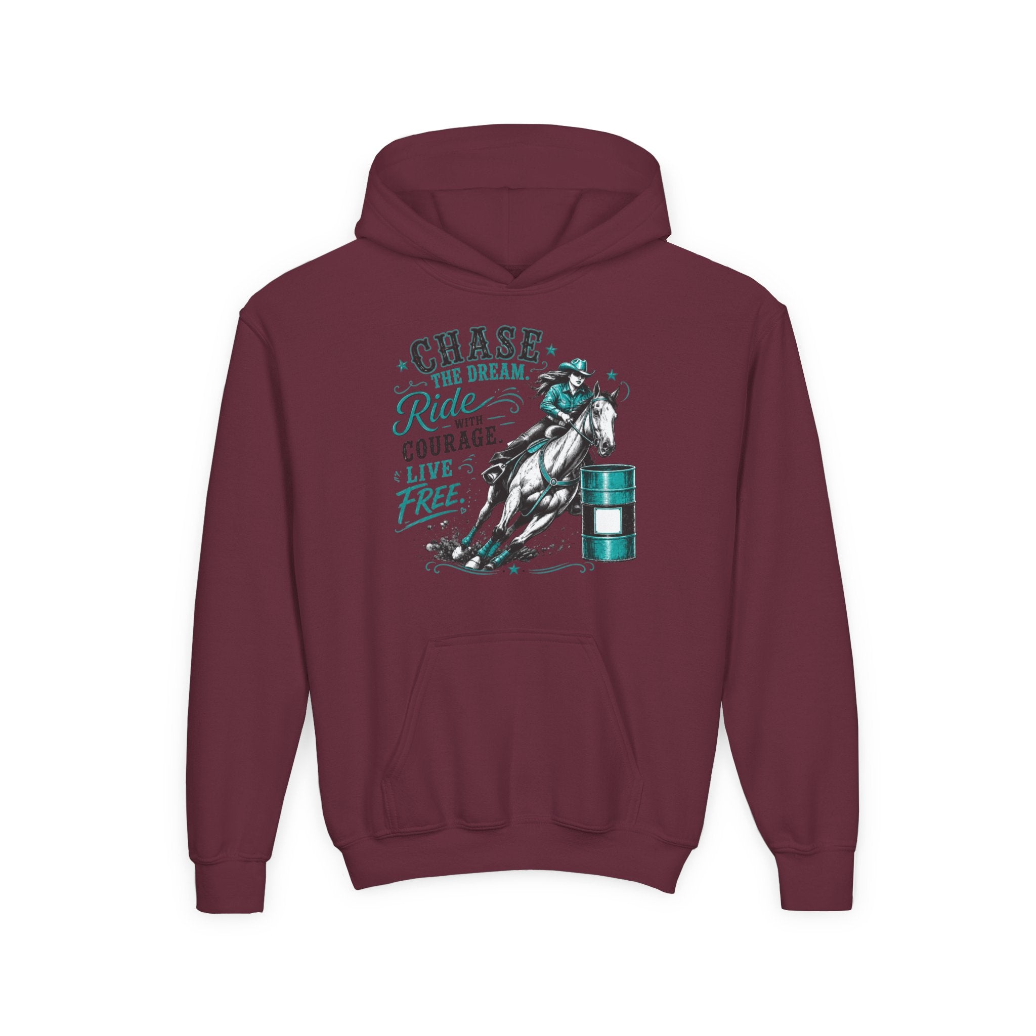 Chase the Dream Ride with Courage Youth Heavy Blend Hooded Sweatshirt