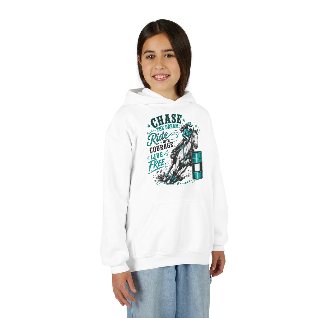 Chase the Dream Ride with Courage Youth Heavy Blend Hooded Sweatshirt