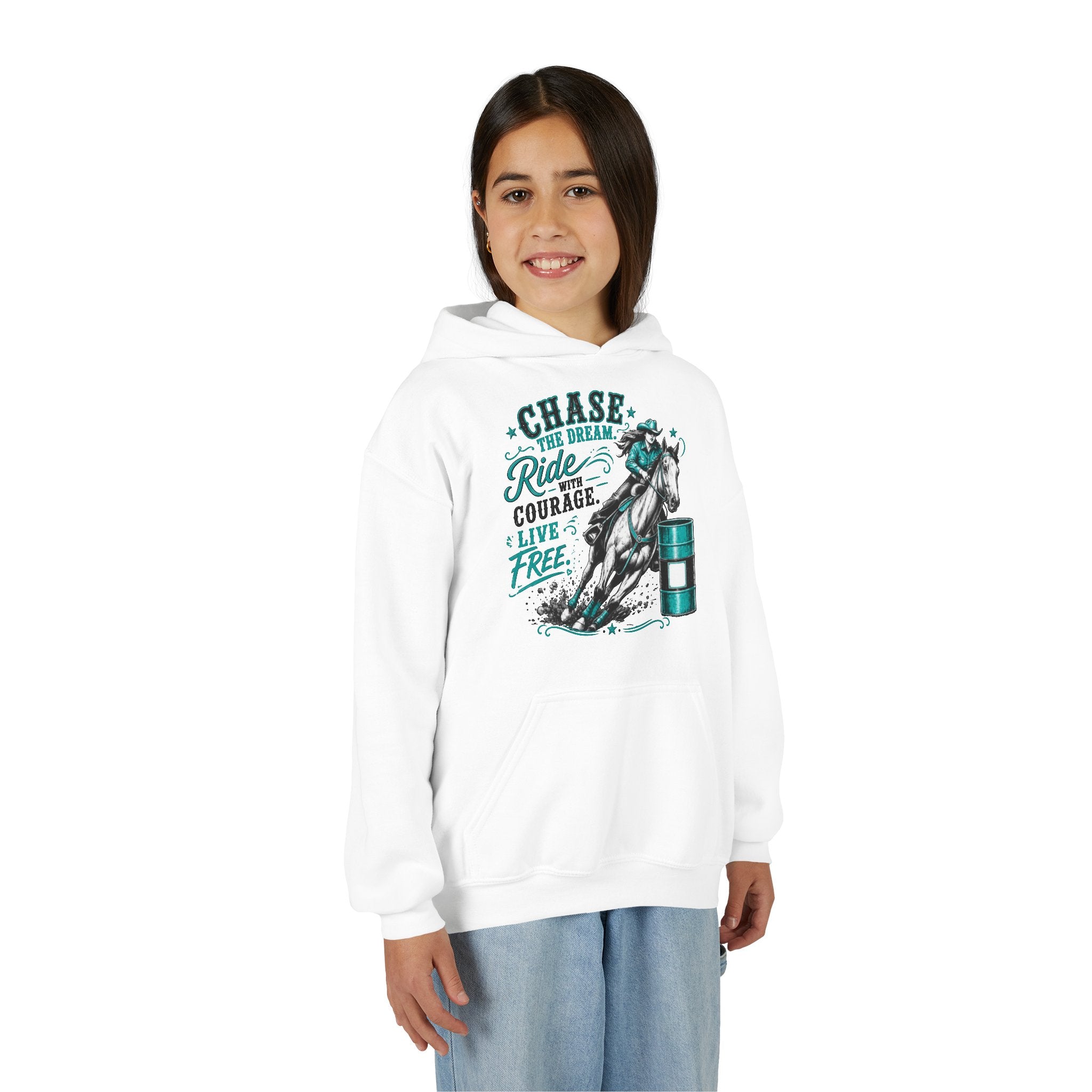 Chase the Dream Ride with Courage Youth Heavy Blend Hooded Sweatshirt